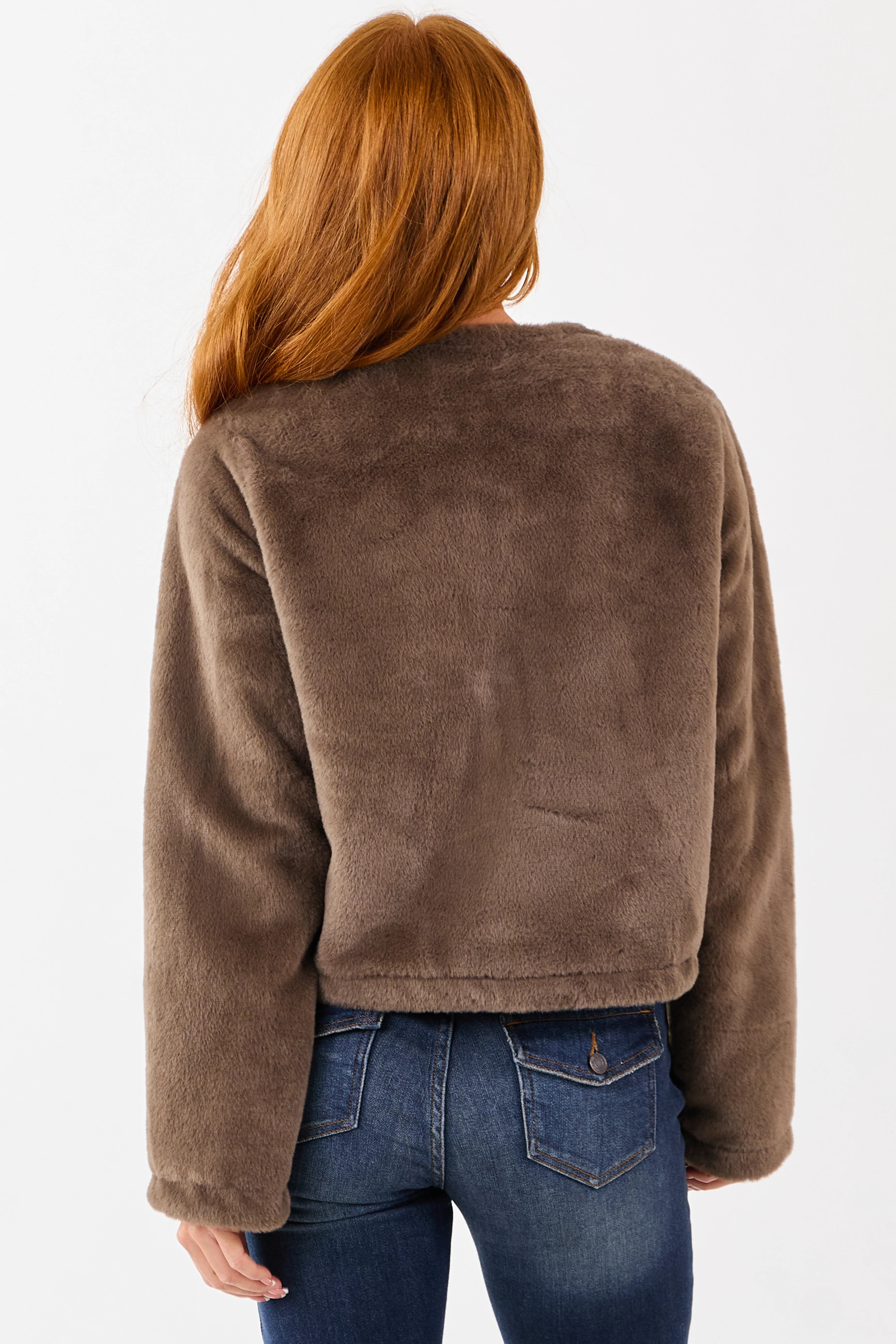 Coffee Faux Fur Front Toggle Closure Jacket - Image 5