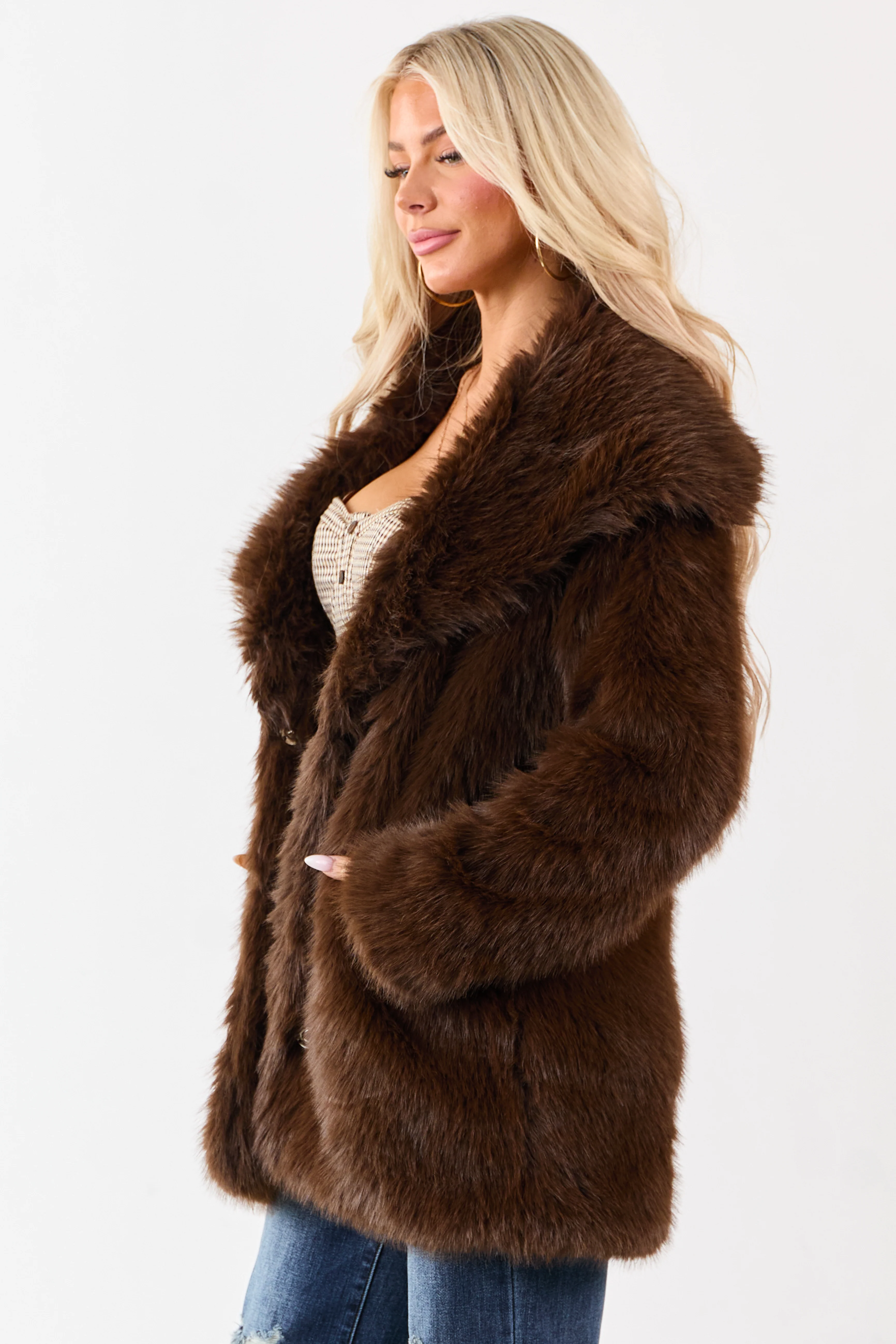 Coffee Luxe Cloud Faux Fur Collared Coat - Image 7