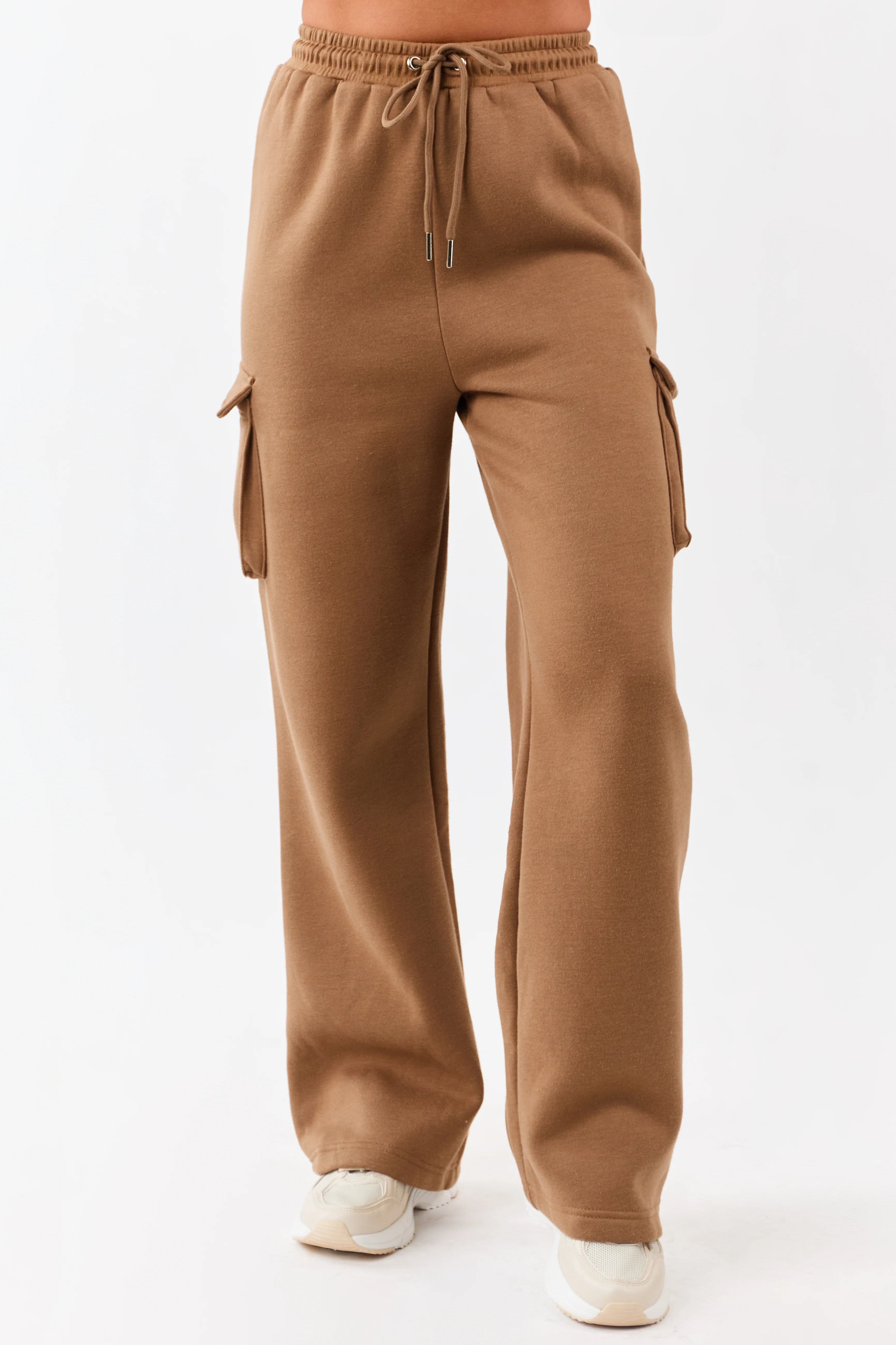 Cognac Elastic Waist Knit Cargo Sweatpants - Image 2