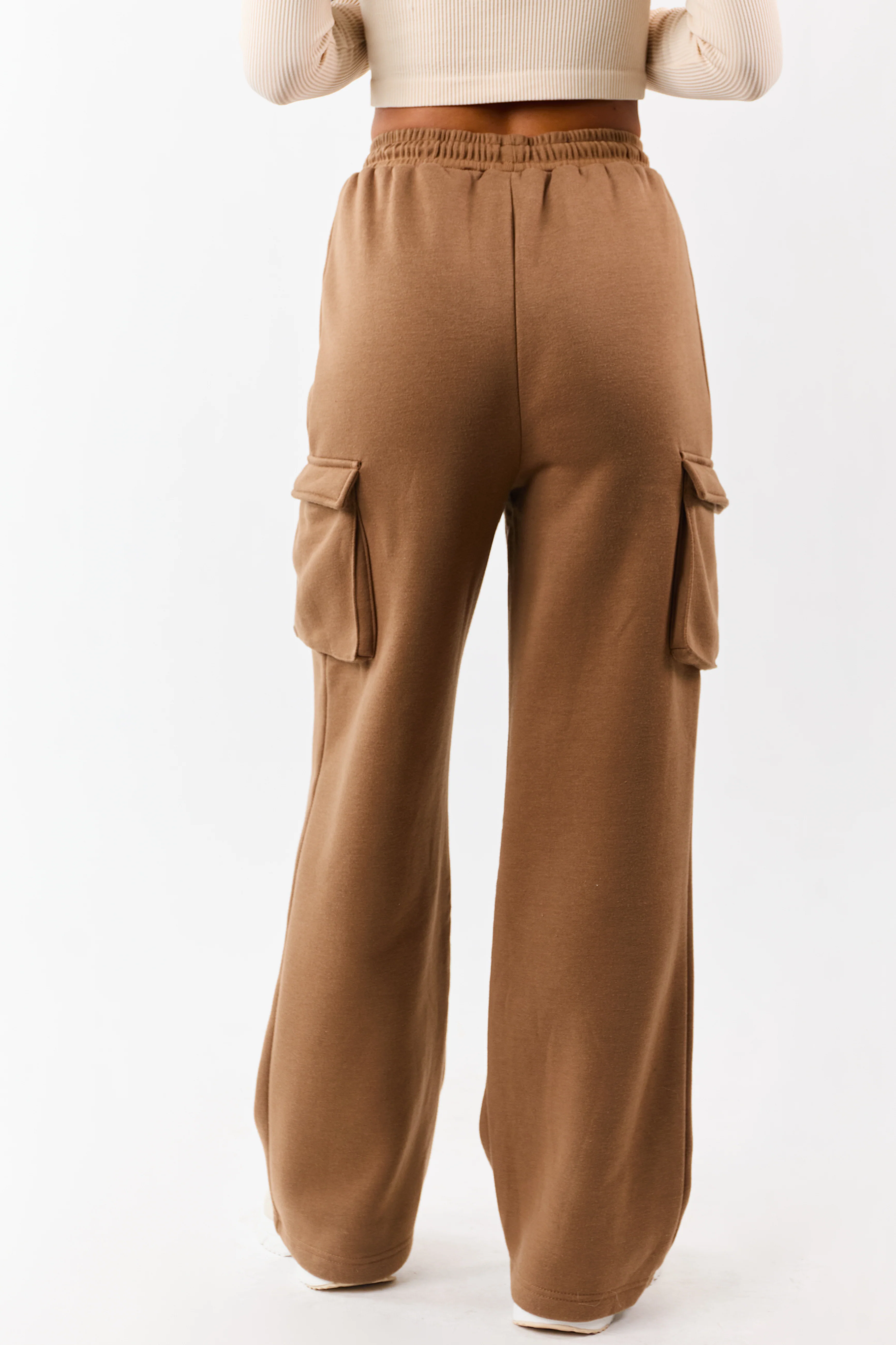 Cognac Elastic Waist Knit Cargo Sweatpants - Image 4