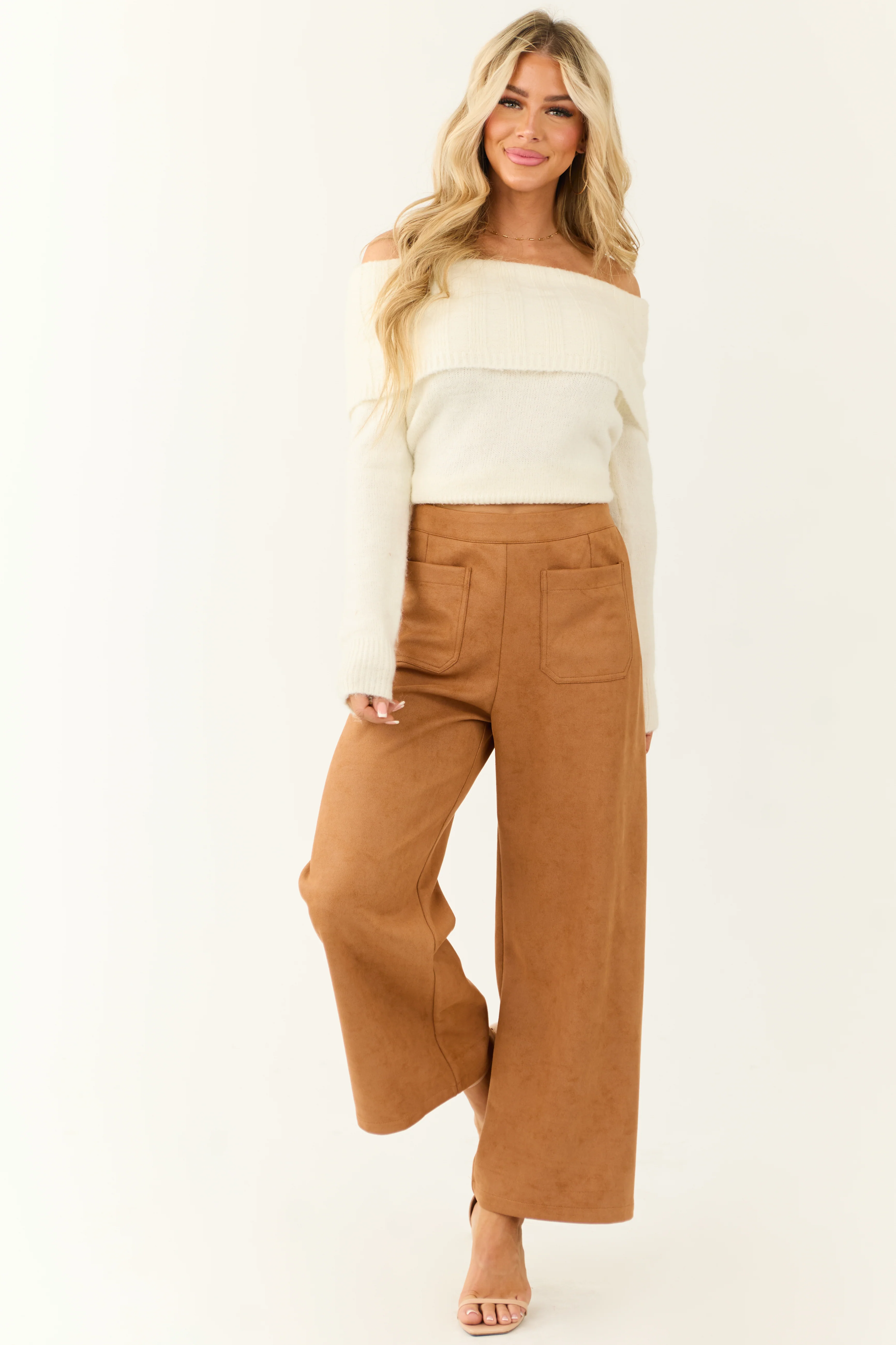 Copper Faux Suede Wide Leg Pants - Image 5