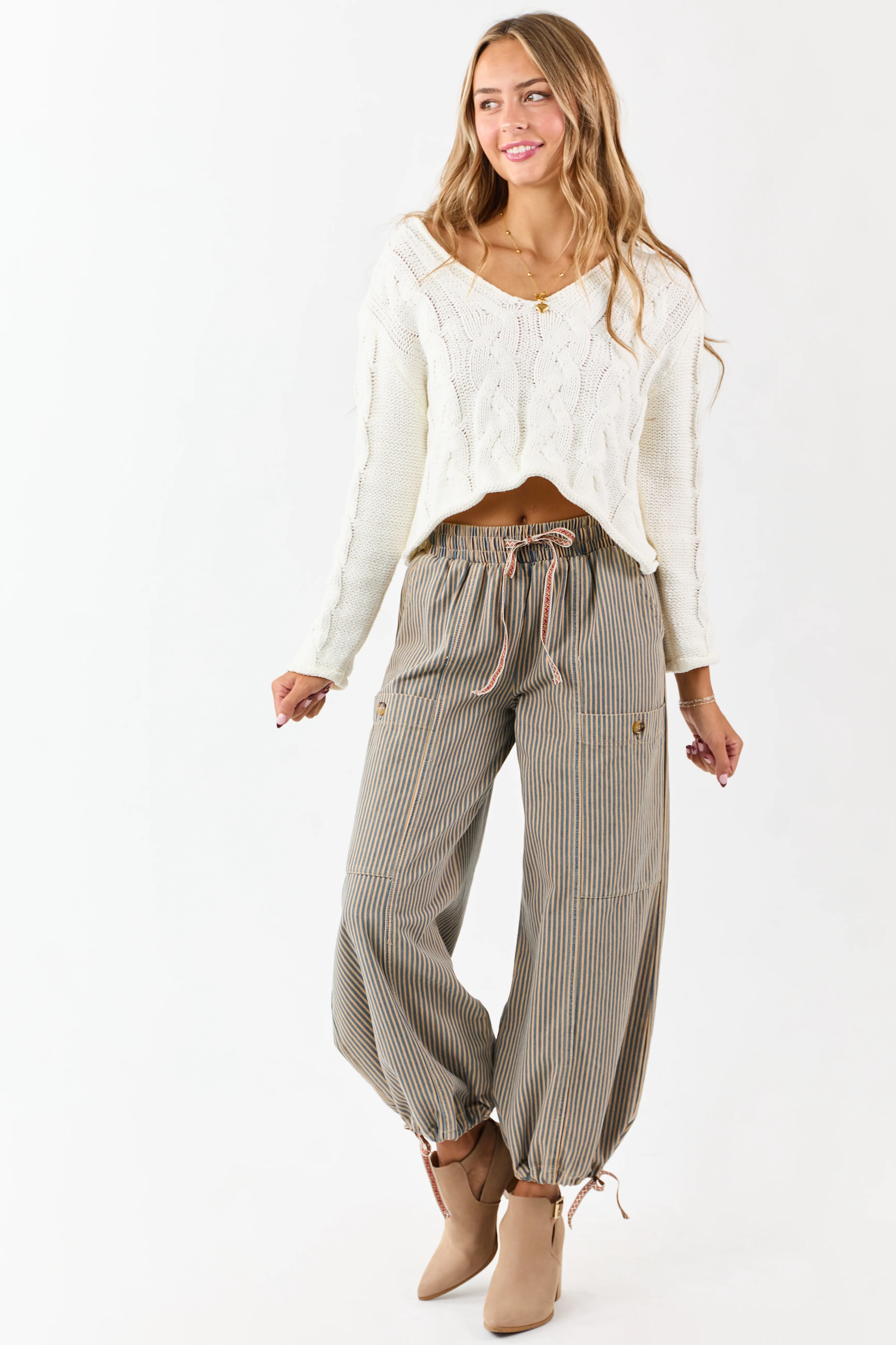Copper and Ocean Striped Wide Leg Denim Pants - Image 3