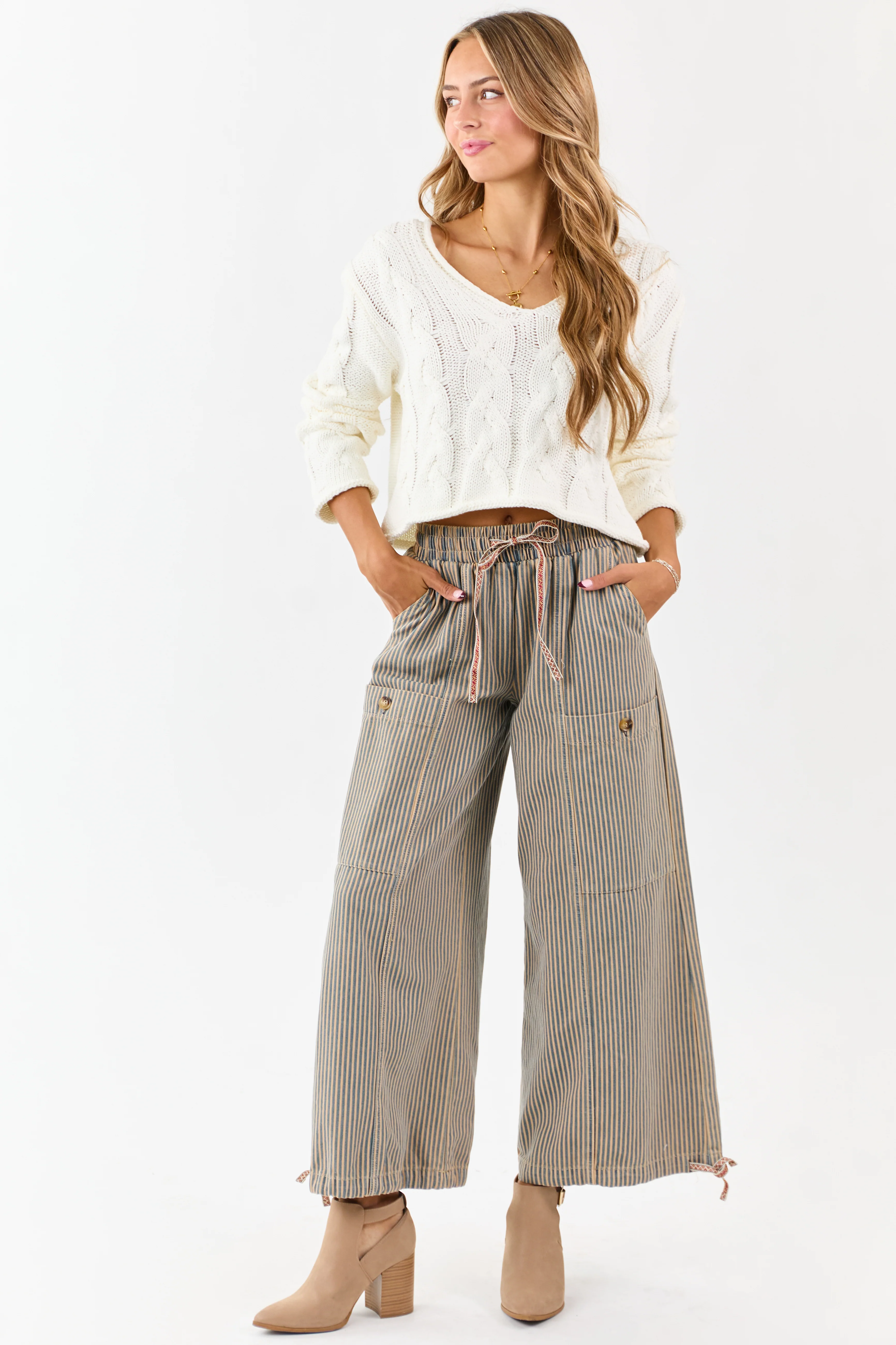 Copper and Ocean Striped Wide Leg Denim Pants - Image 4
