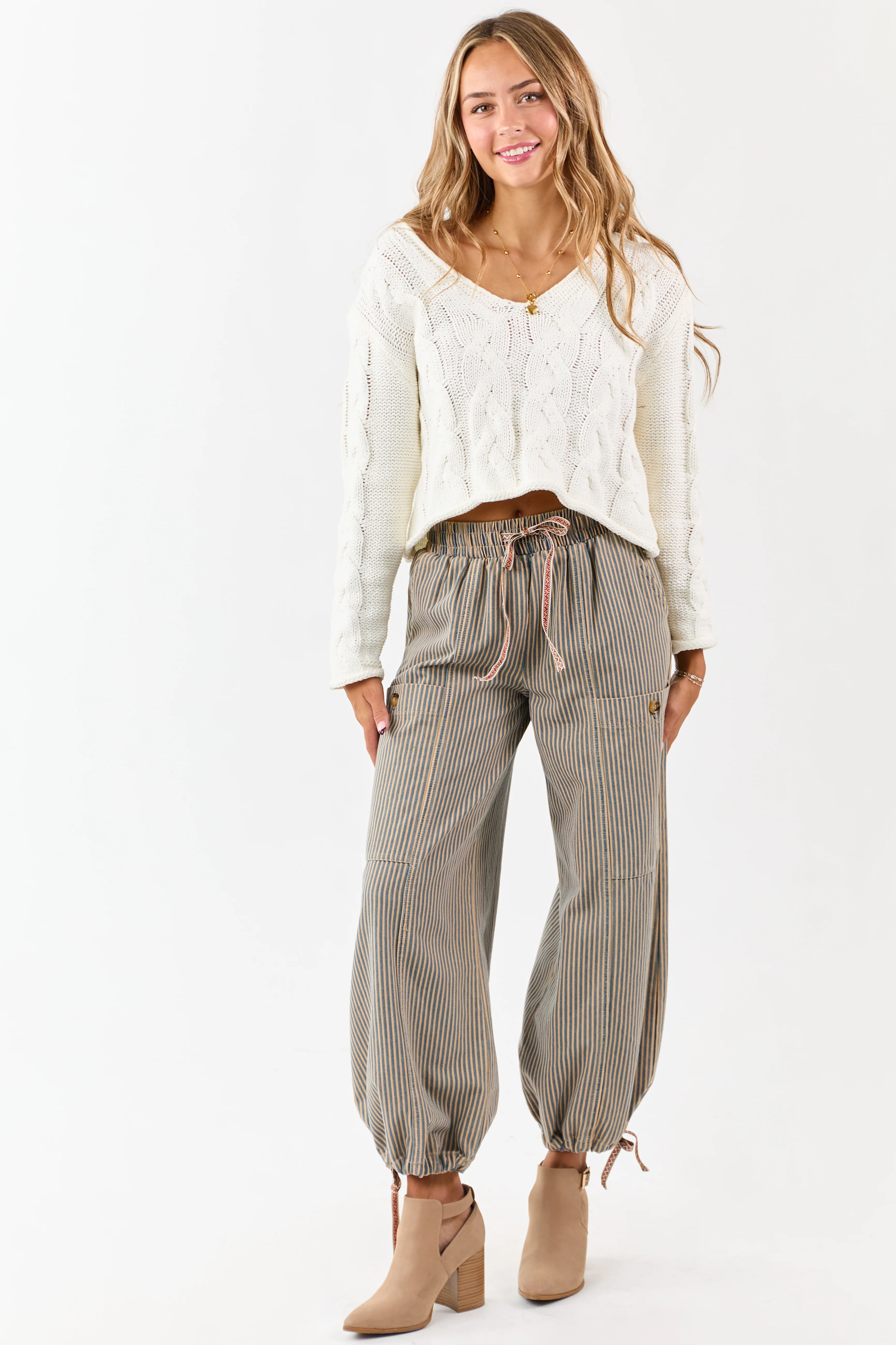 Copper and Ocean Striped Wide Leg Denim Pants - Image 5