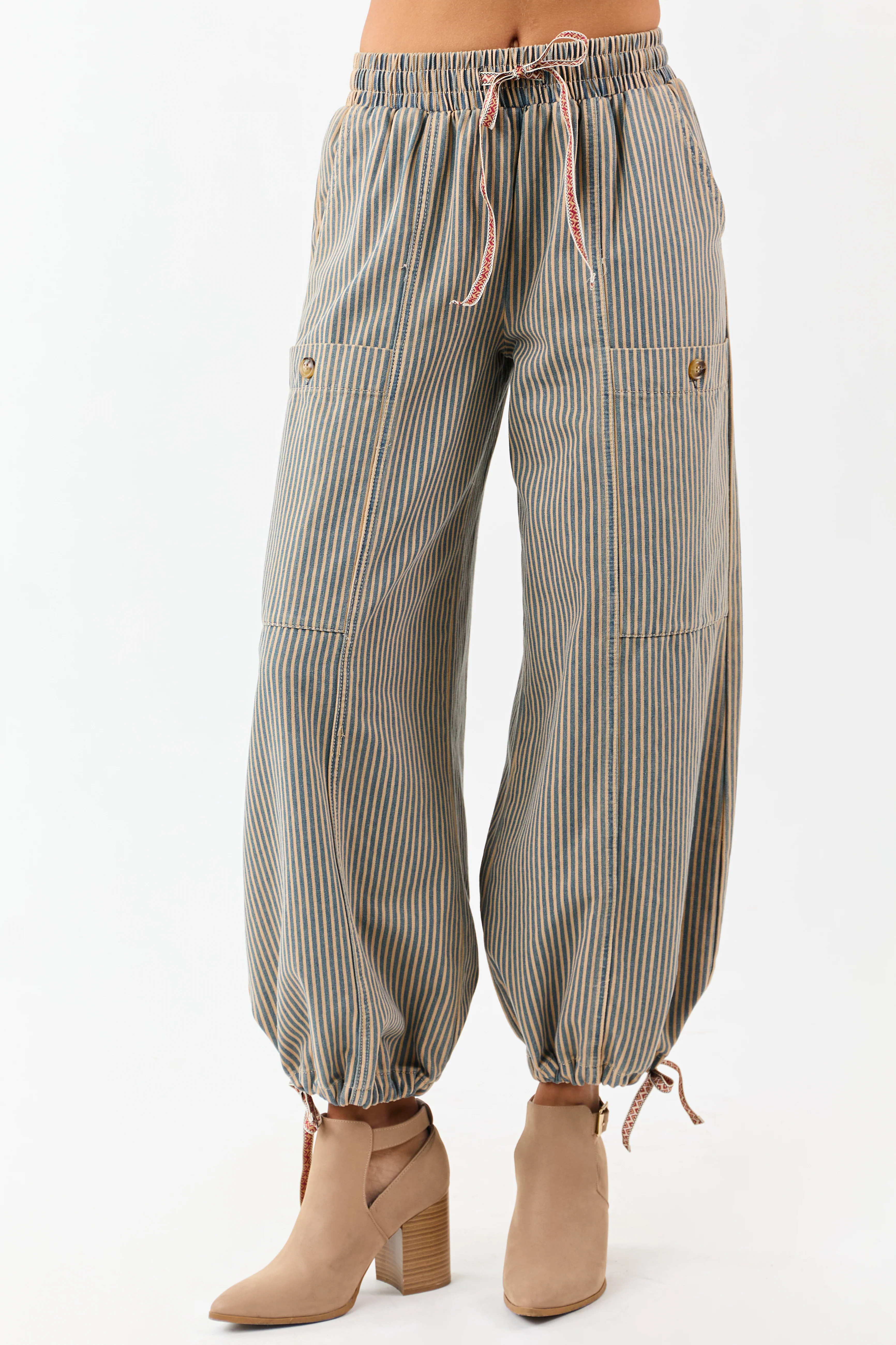 Copper and Ocean Striped Wide Leg Denim Pants - Image 6