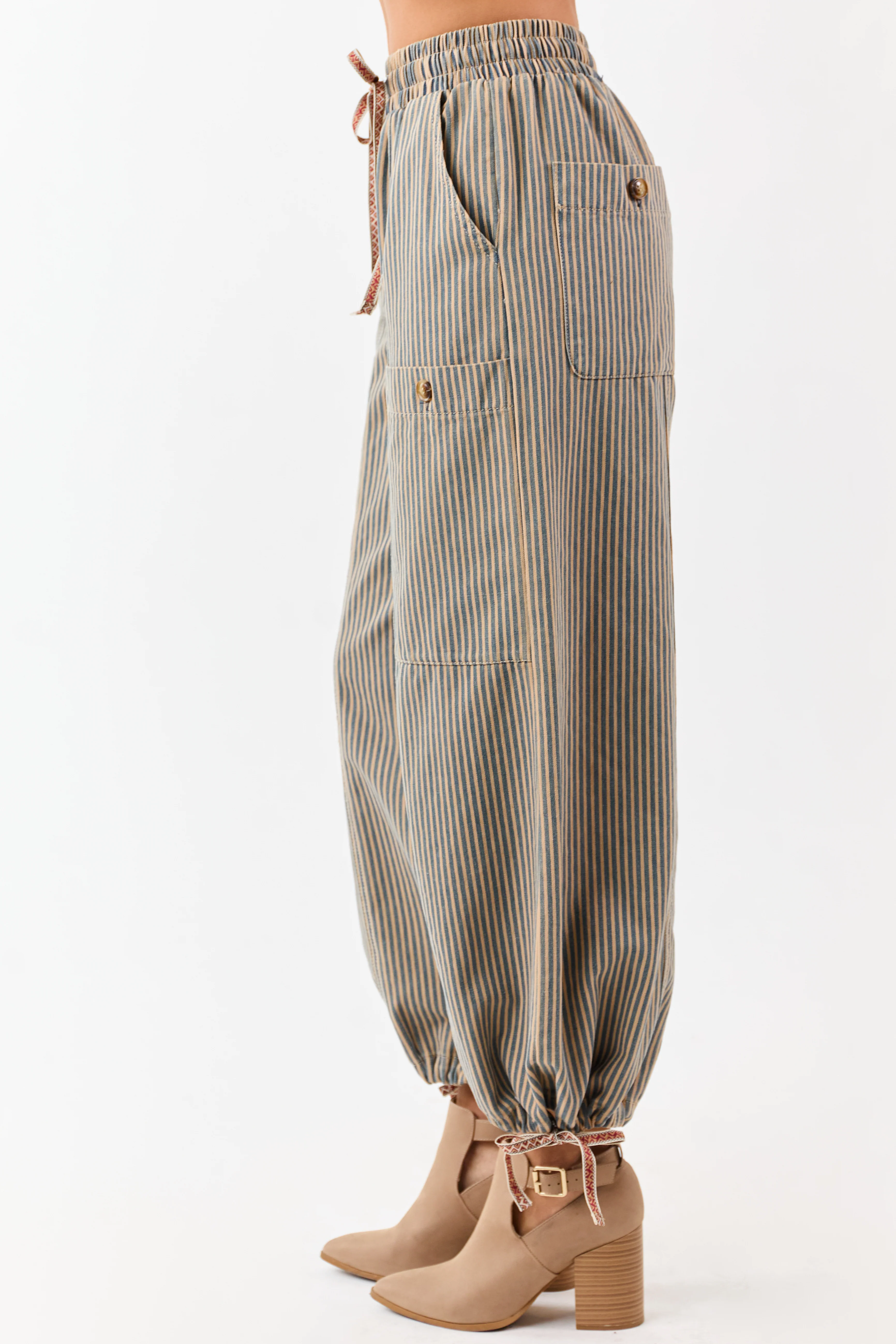 Copper and Ocean Striped Wide Leg Denim Pants - Image 7