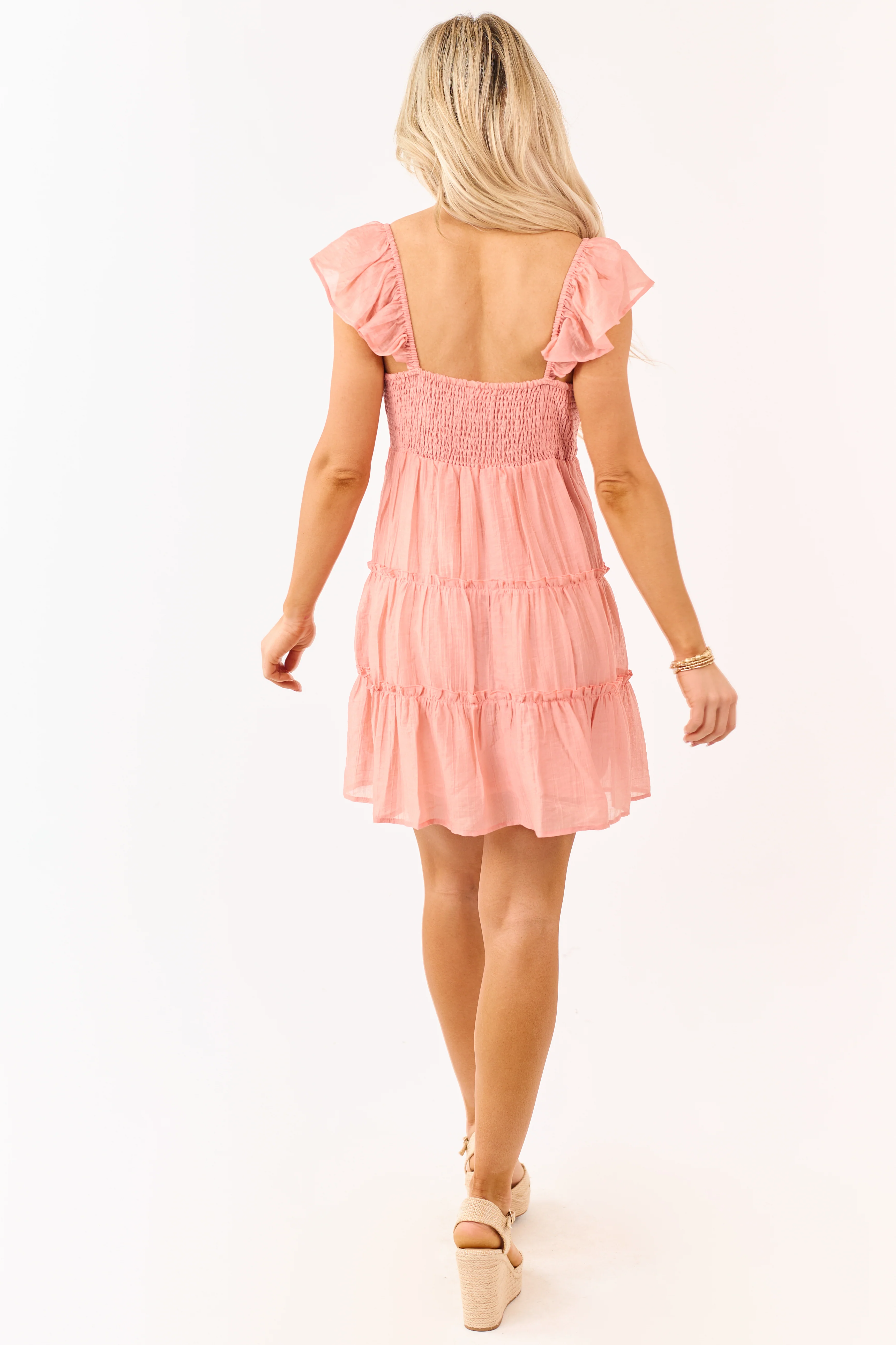 Coral Lace Trim Tiered Ruffle Mini Dress - Image 7