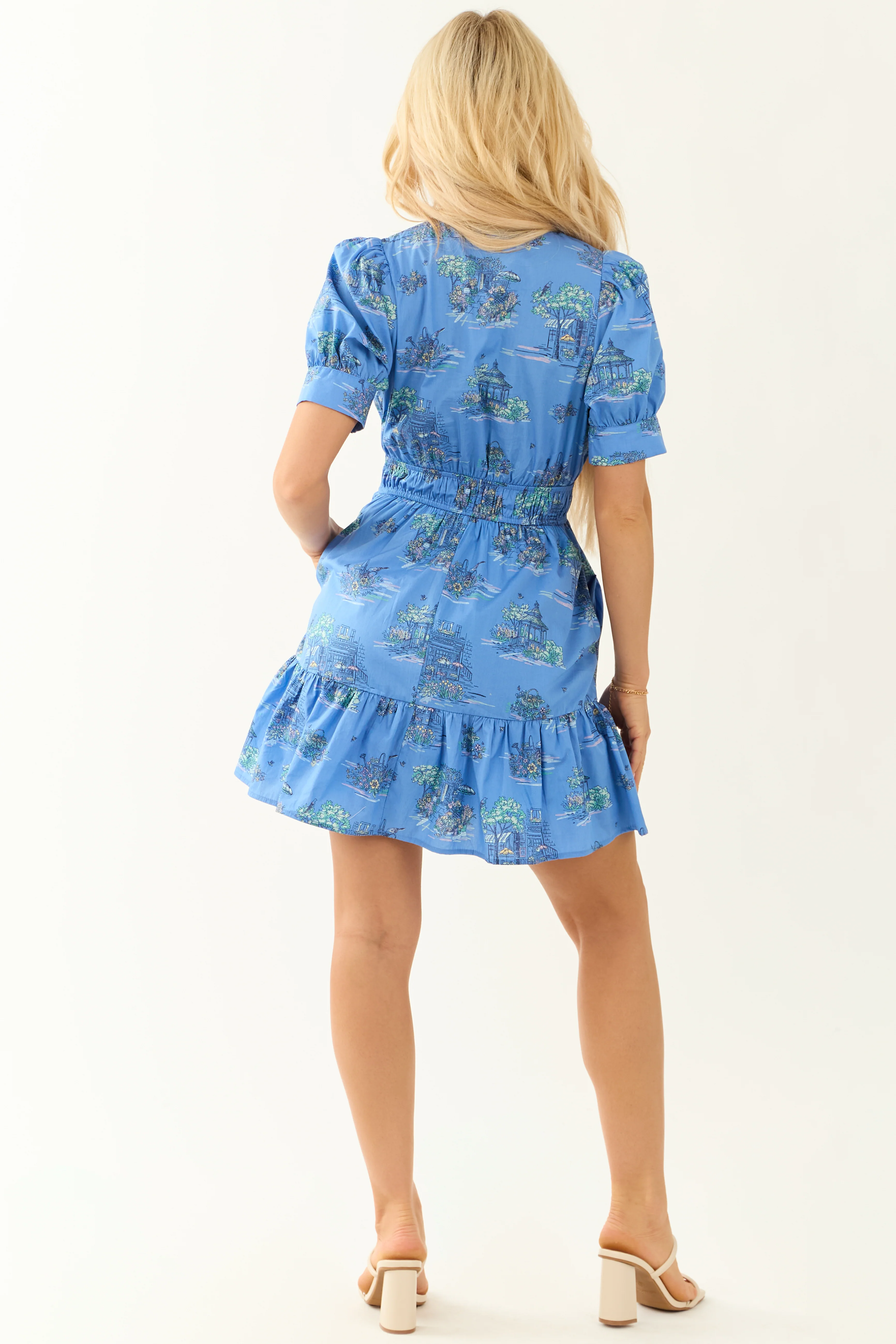 Cornflower Abstract Print Short Sleeve Mini Dress - Image 5