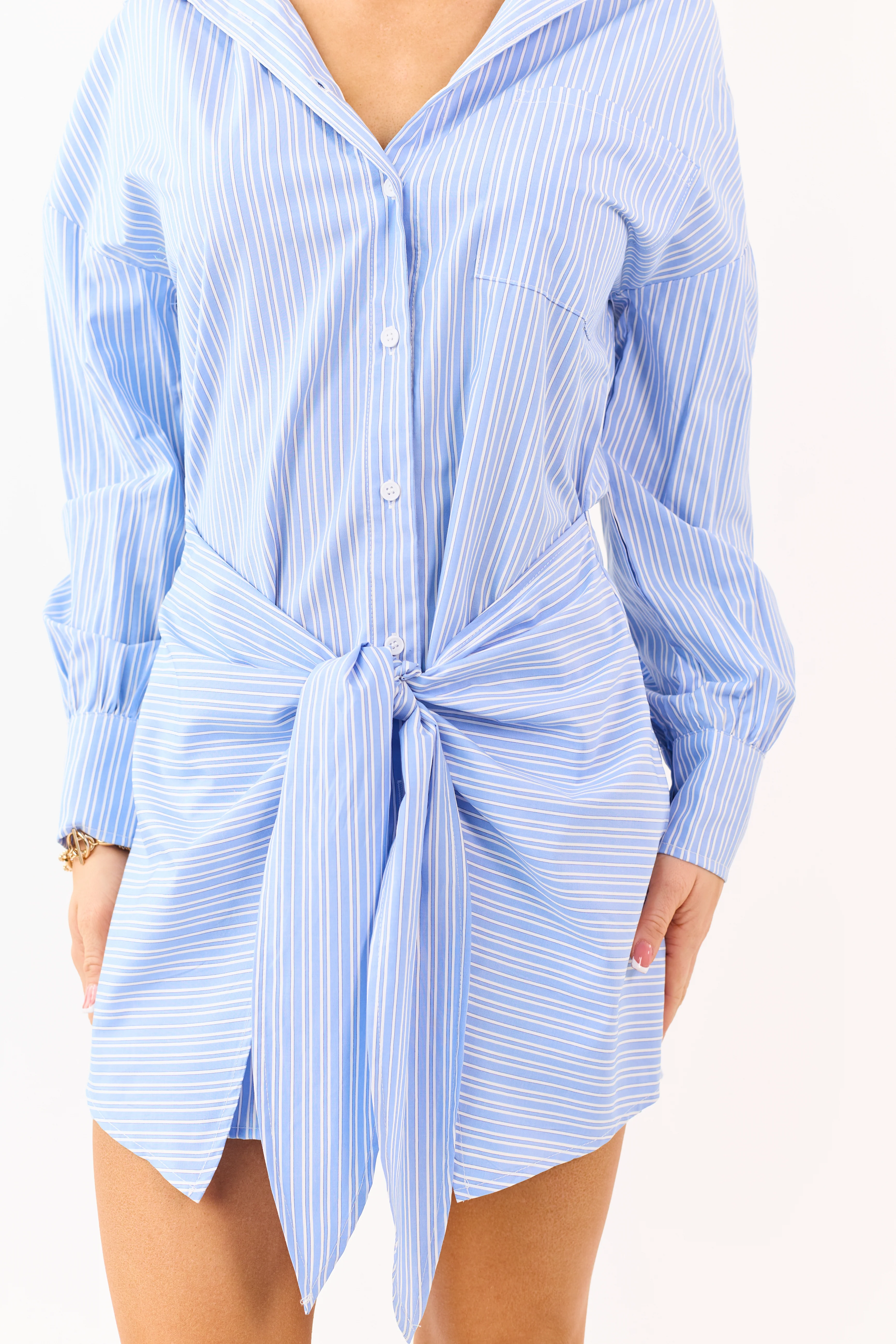 Cornflower Striped Button Up Mini Shirt Dress - Image 6