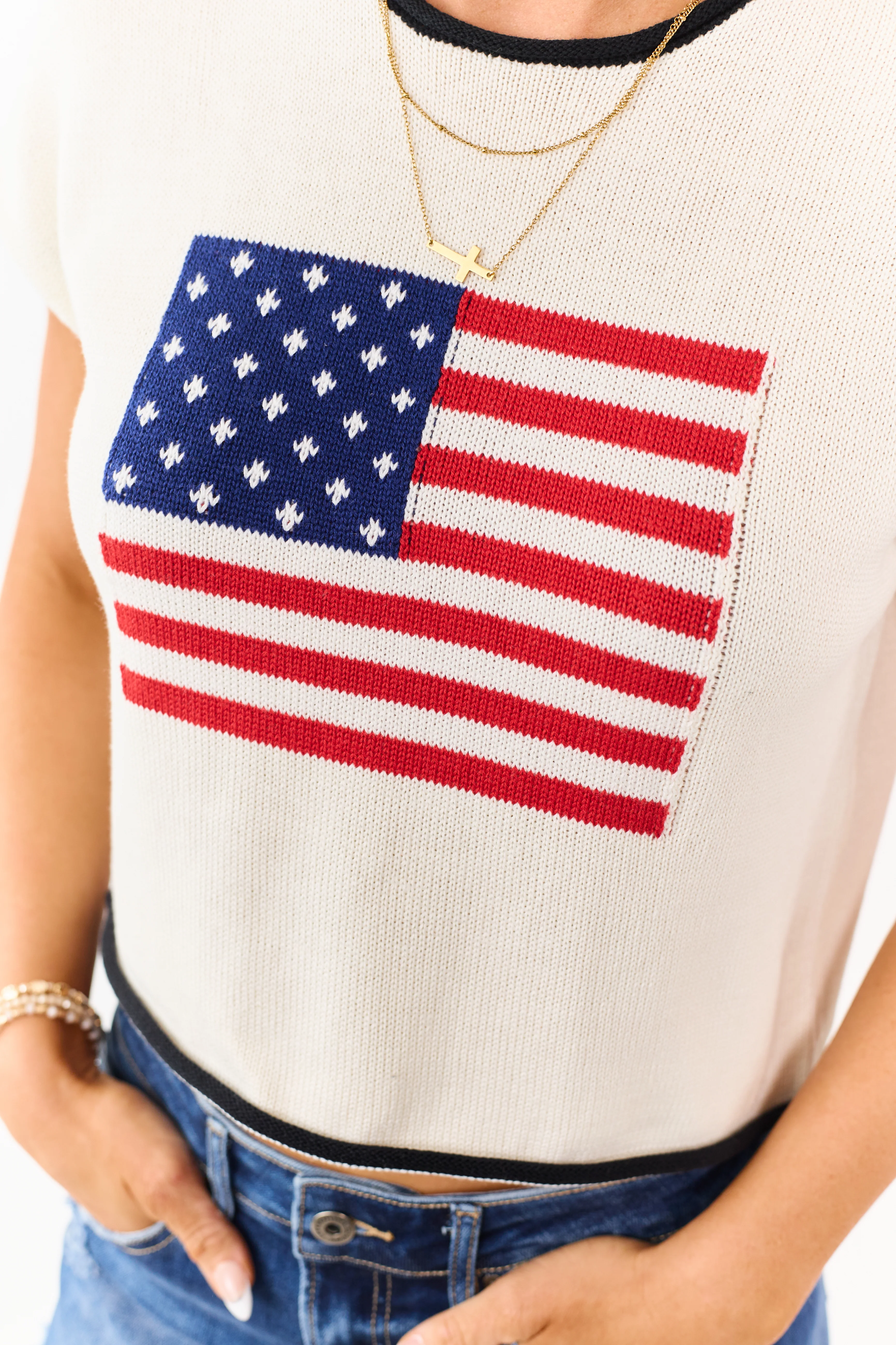 Cream American Flag Graphic Short Sleeve Boxy Tee - Image 7