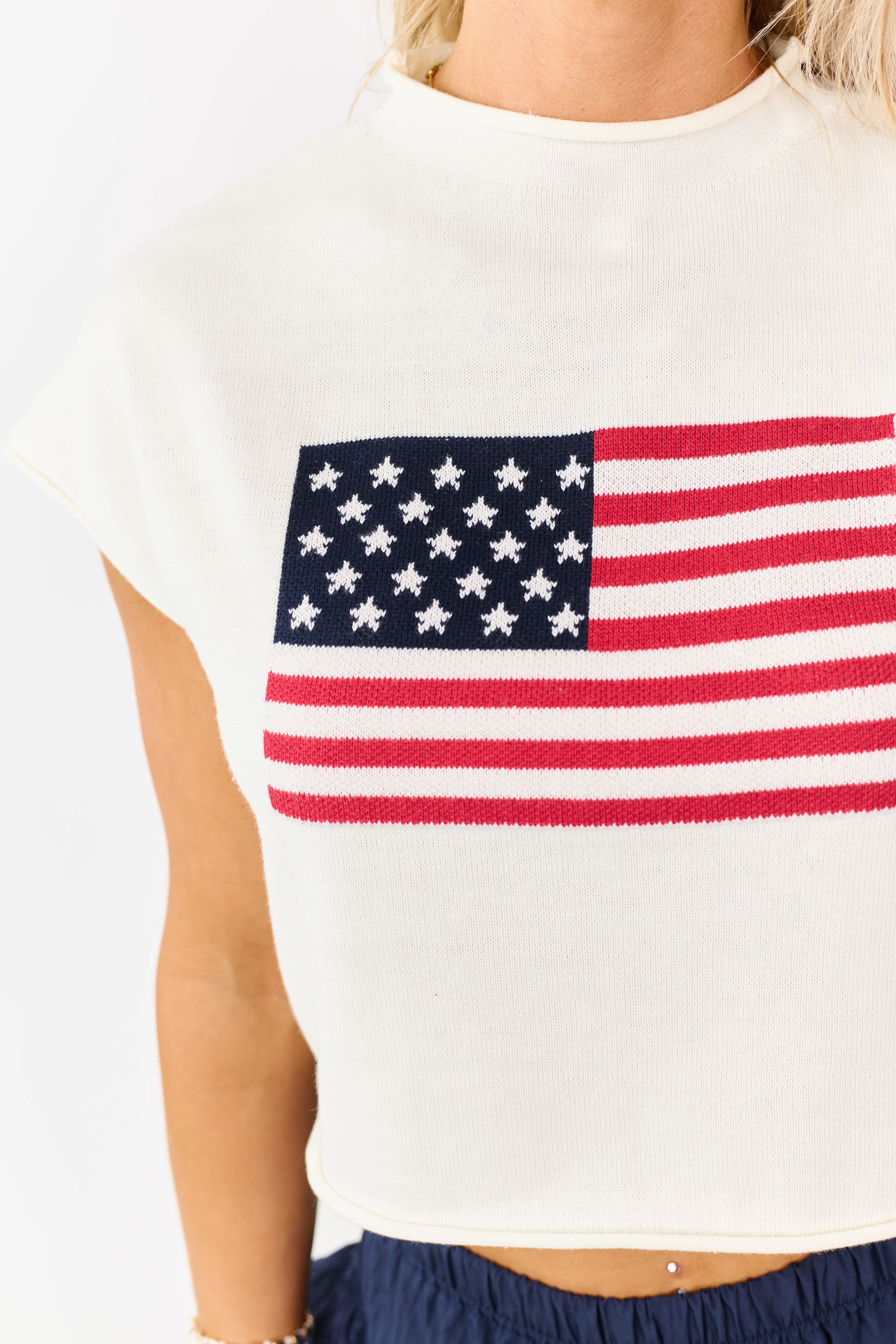 Cream American Flag Graphic Short Sleeve Top - Image 7