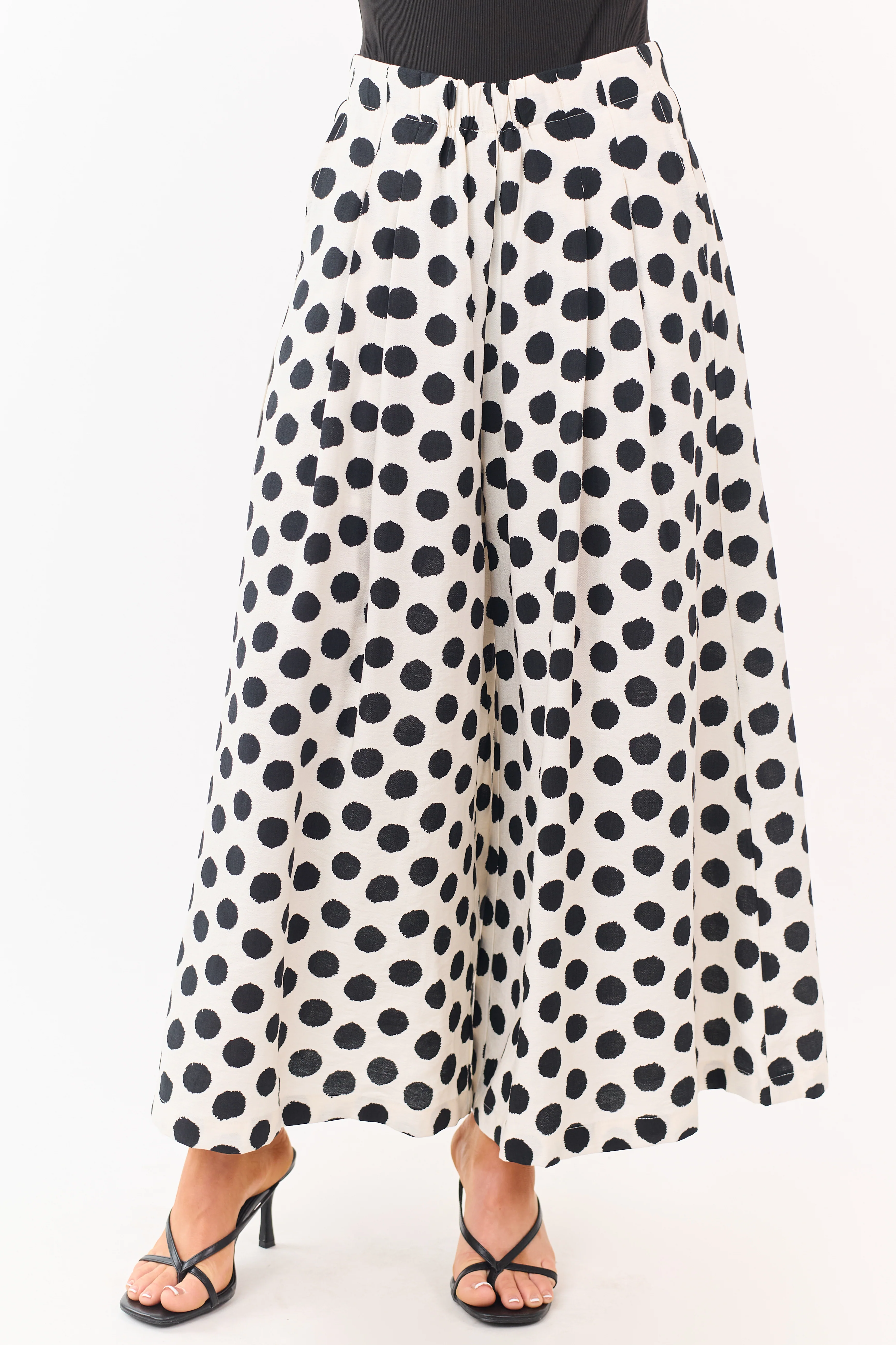 Cream and Black Polka Dot Wide Leg Pants - Image 2