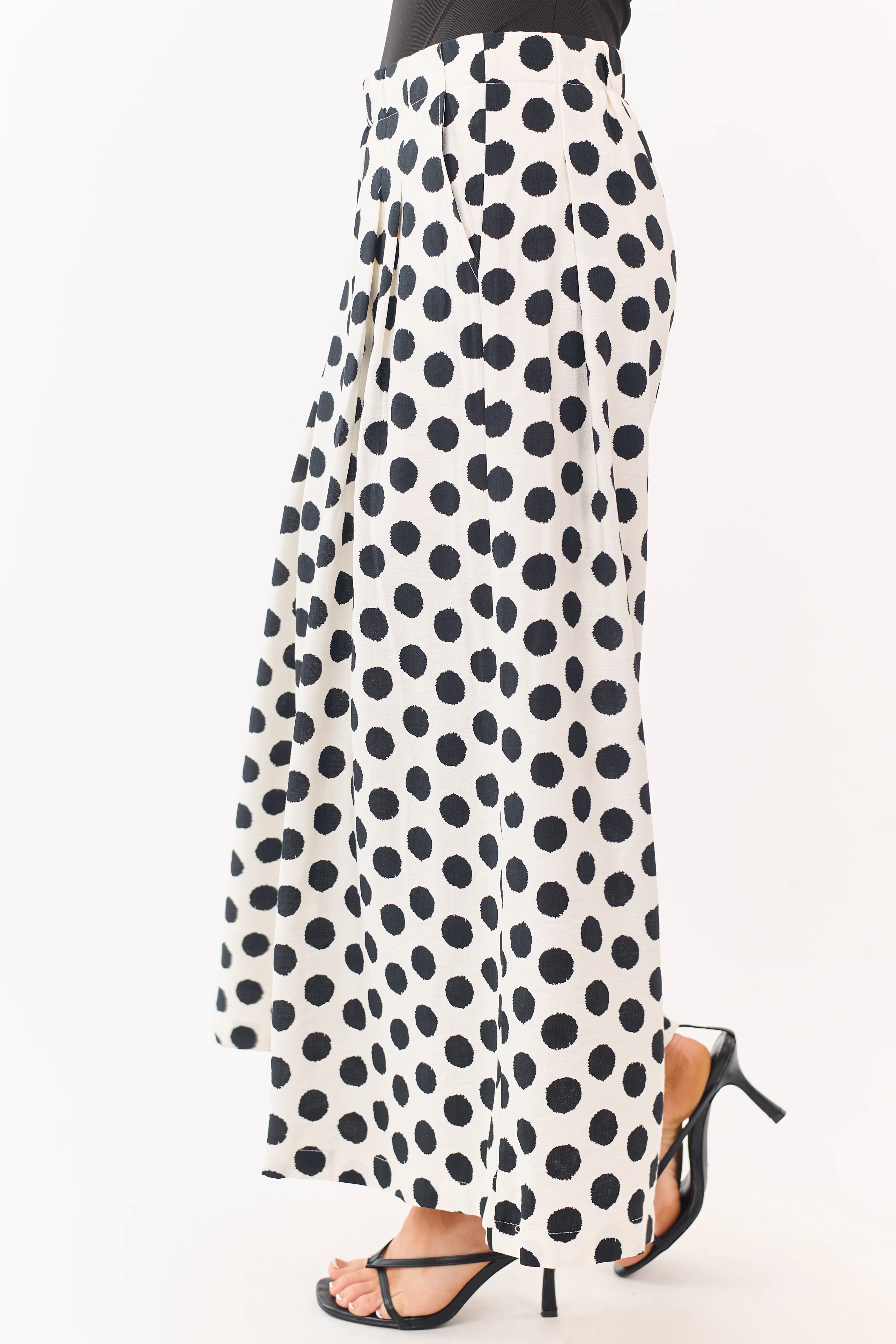 Cream and Black Polka Dot Wide Leg Pants - Image 3