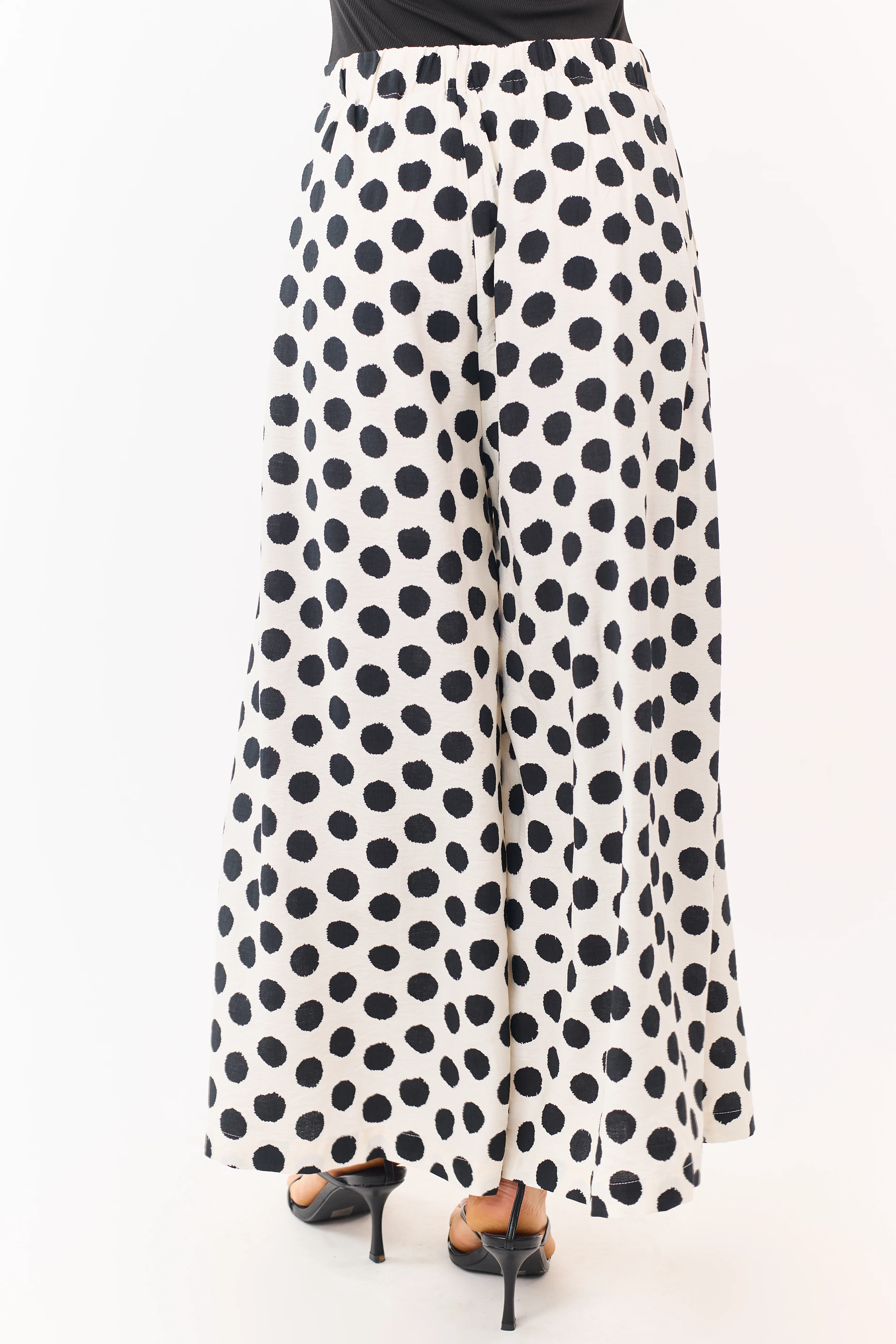 Cream and Black Polka Dot Wide Leg Pants - Image 4