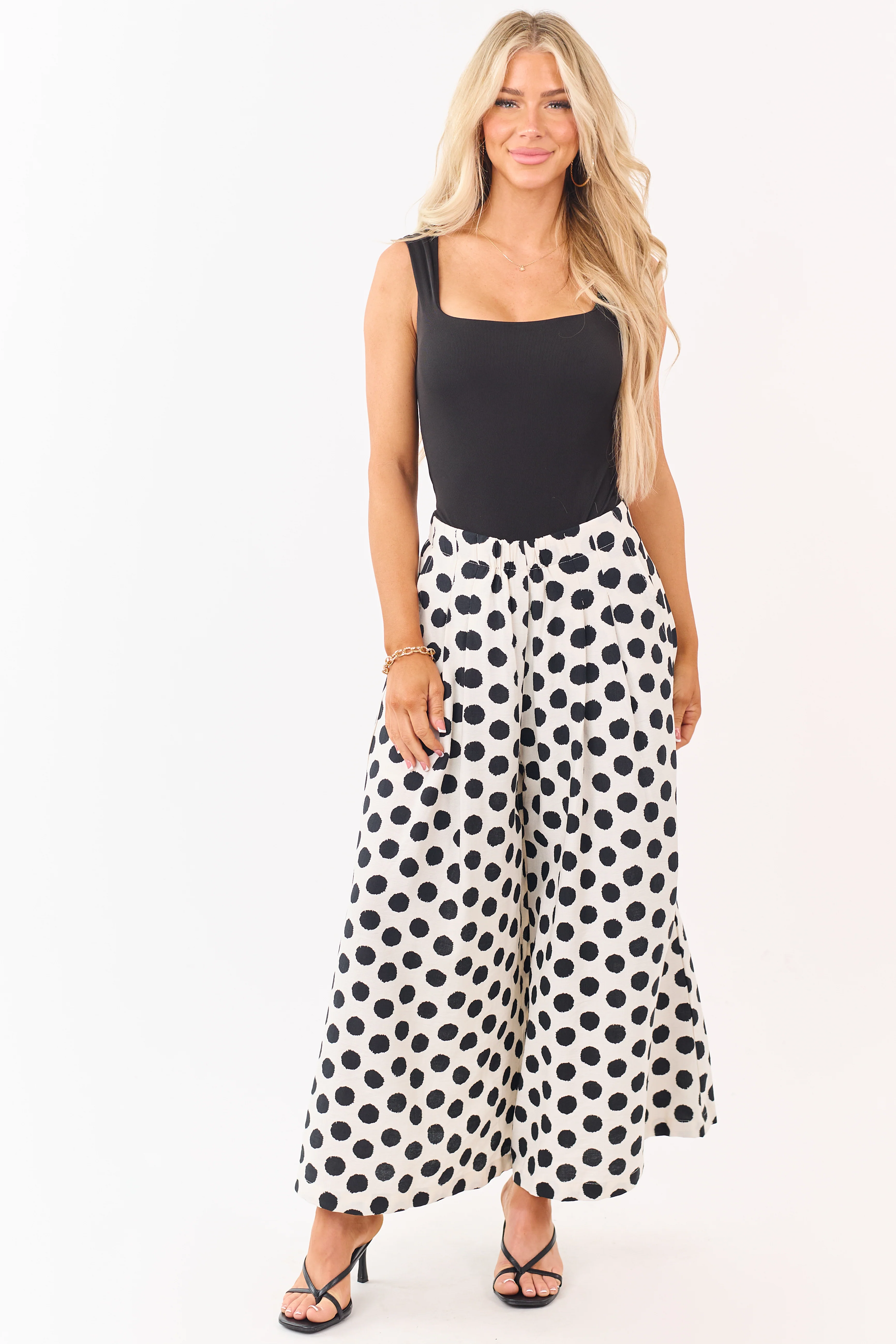 Cream and Black Polka Dot Wide Leg Pants - Image 5