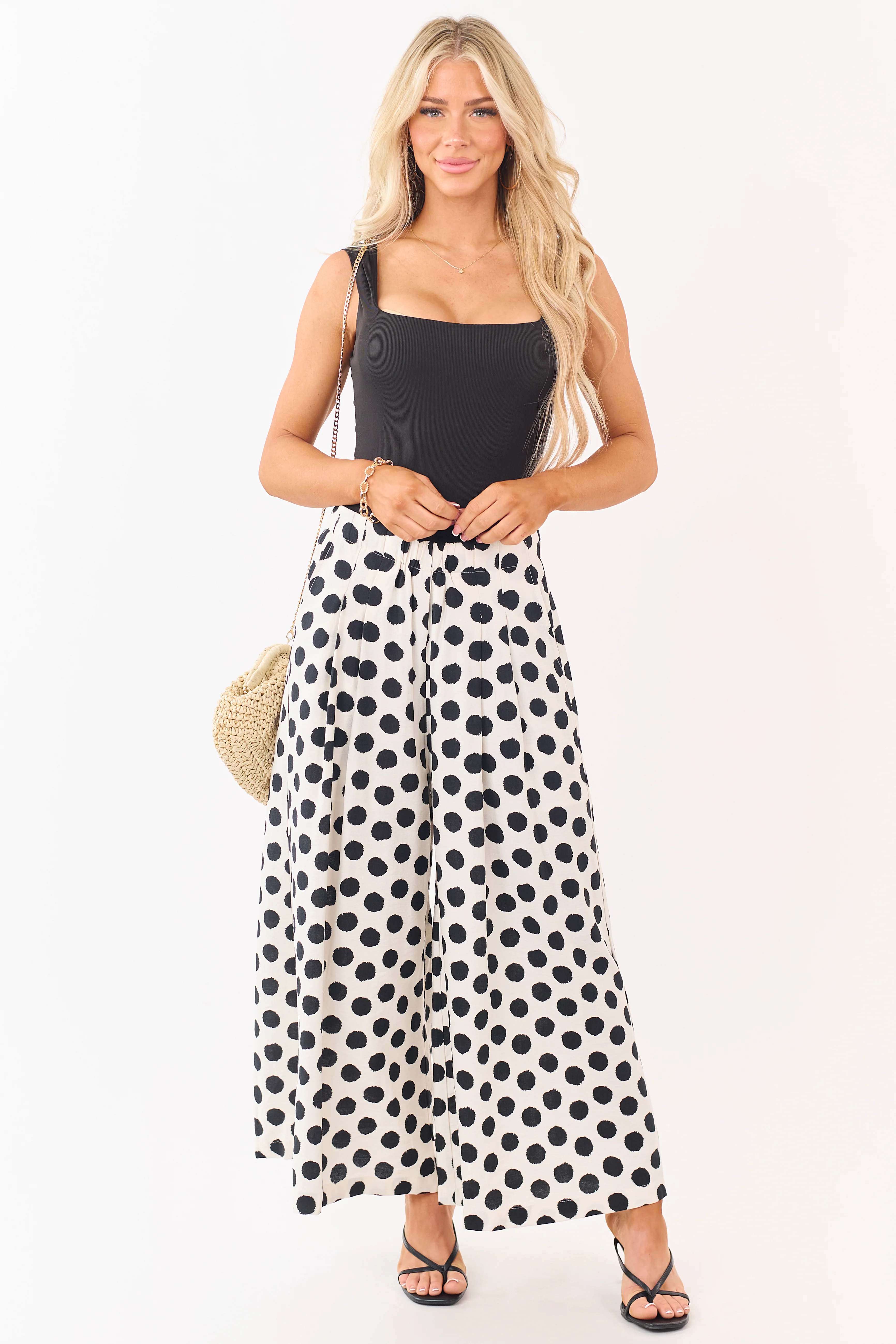 Cream and Black Polka Dot Wide Leg Pants - Image 6