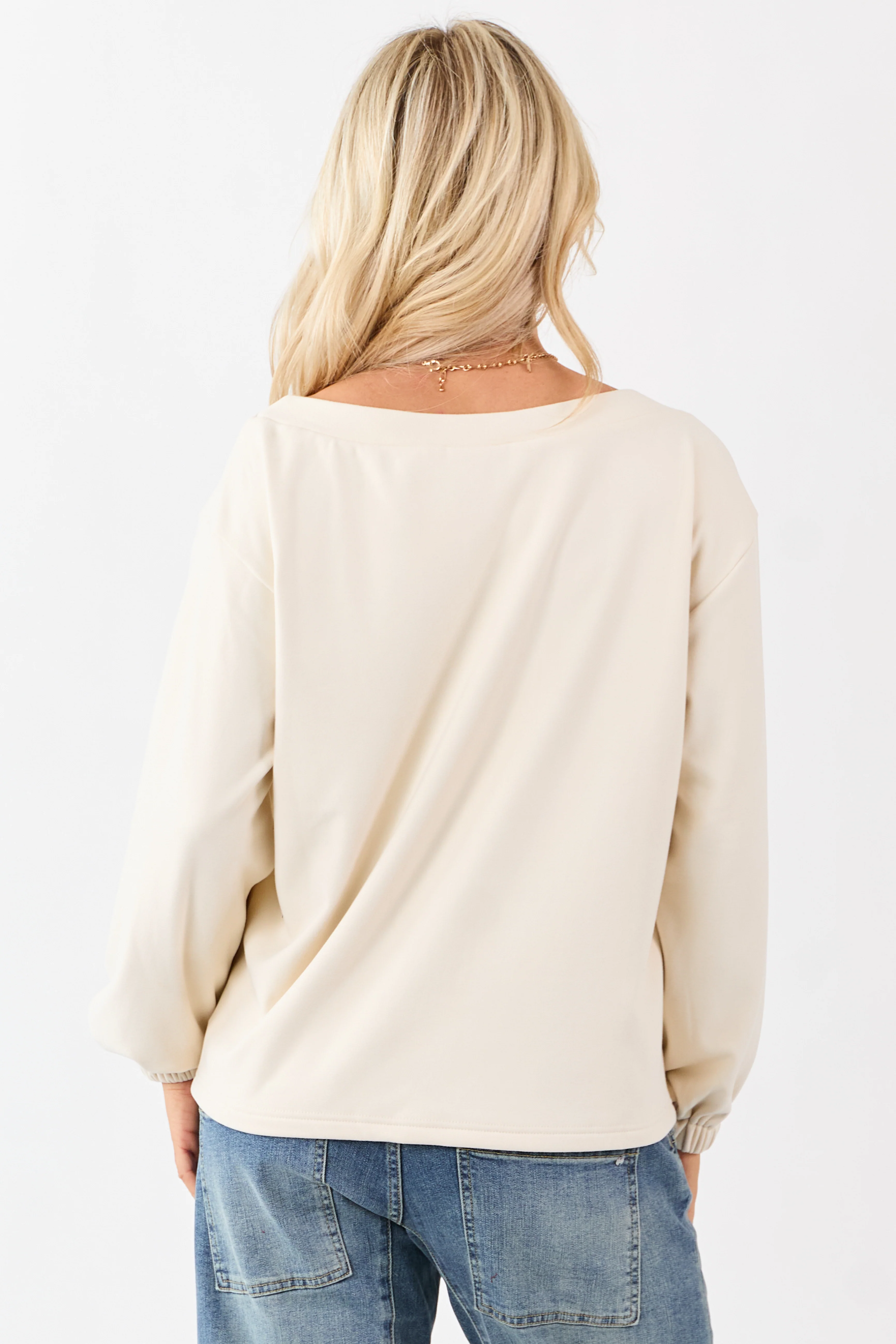 Cream Buttoned Side Long Sleeve Soft Knit Top - Image 5