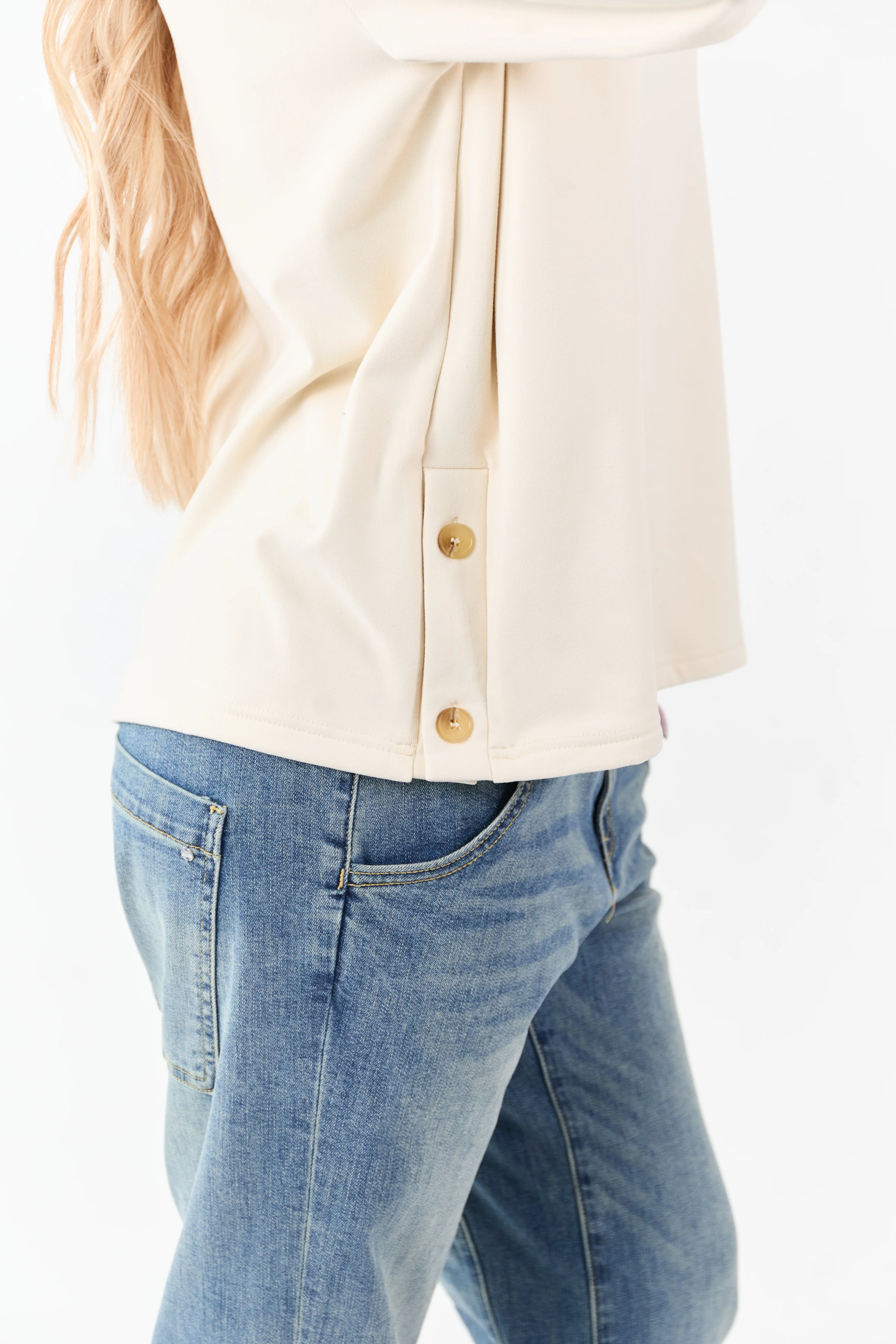 Cream Buttoned Side Long Sleeve Soft Knit Top - Image 6