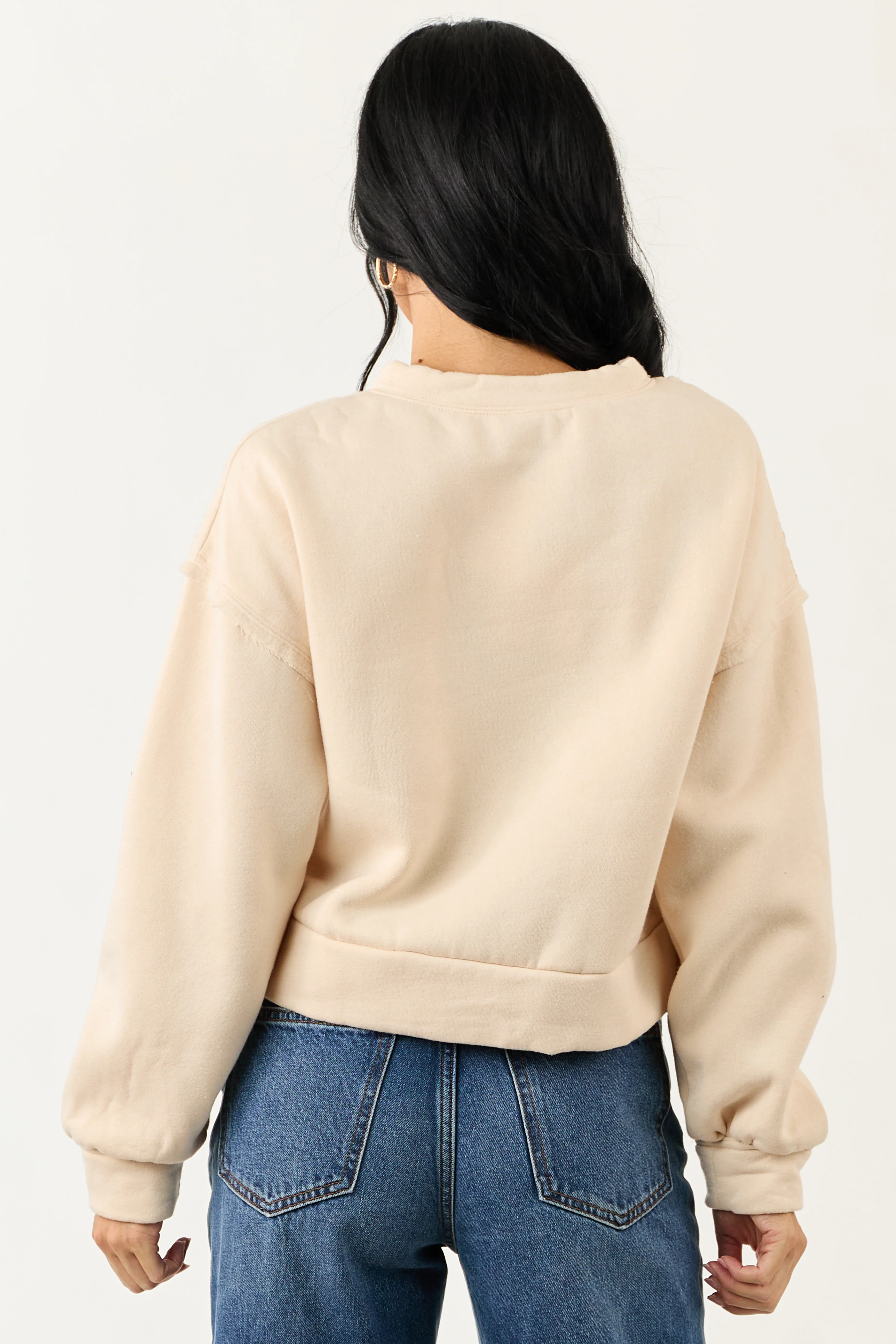Cream Cable Knit Contrast Relaxed Pullover Sweatshirt - Image 5