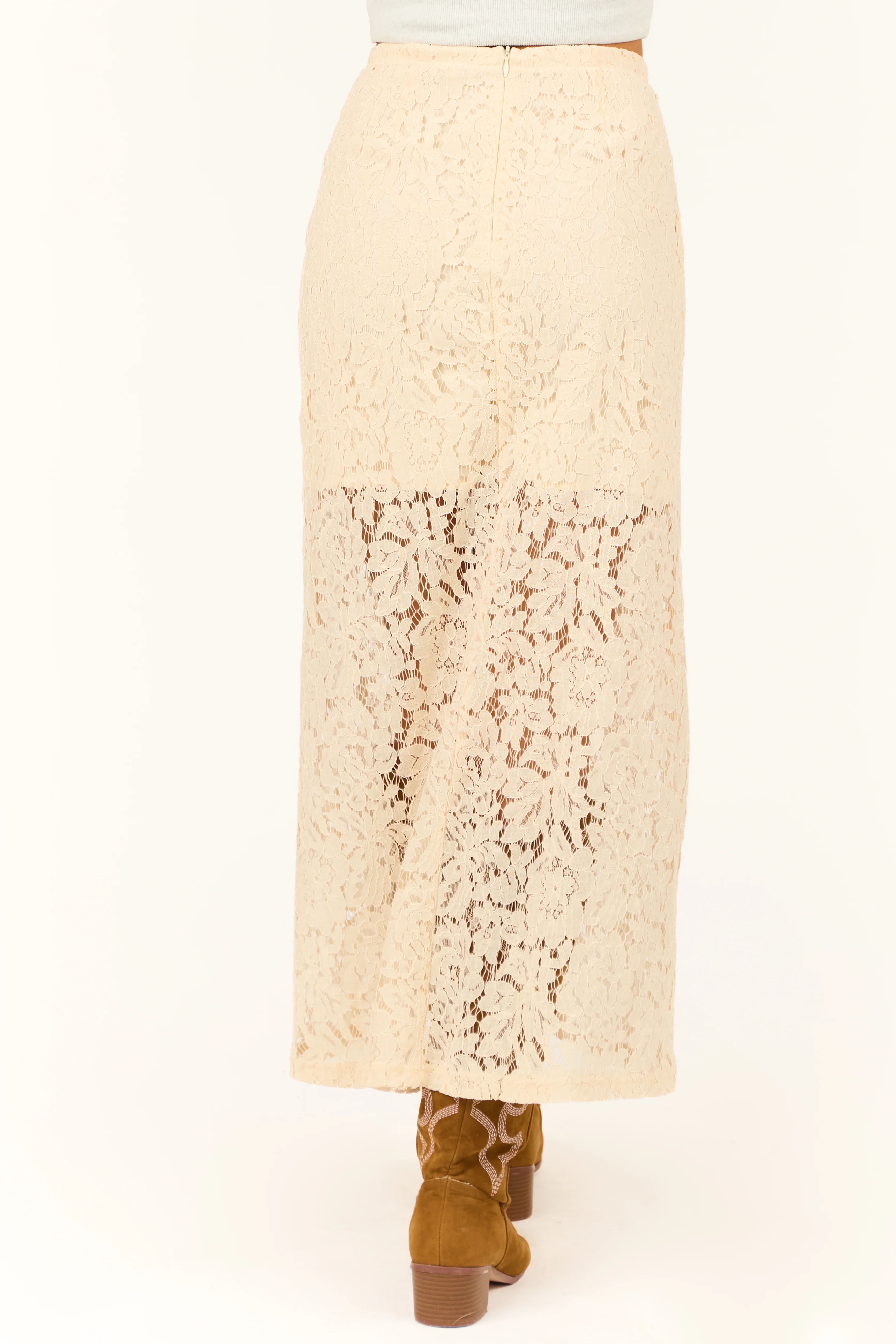 Cream Floral Lace Pencil Maxi Skirt - Image 4