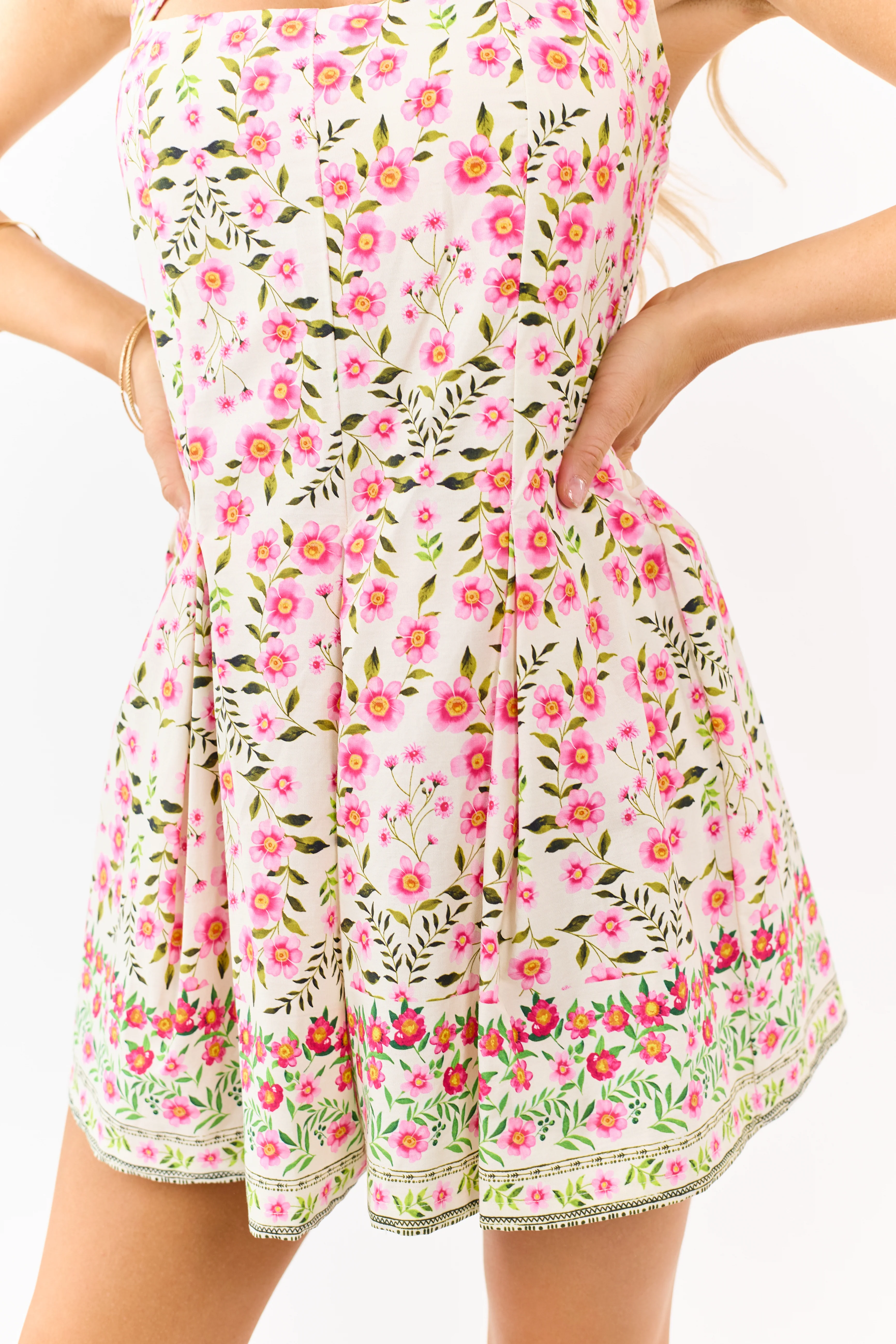 Cream Floral Print Halter Neck Cotton Romper - Image 6