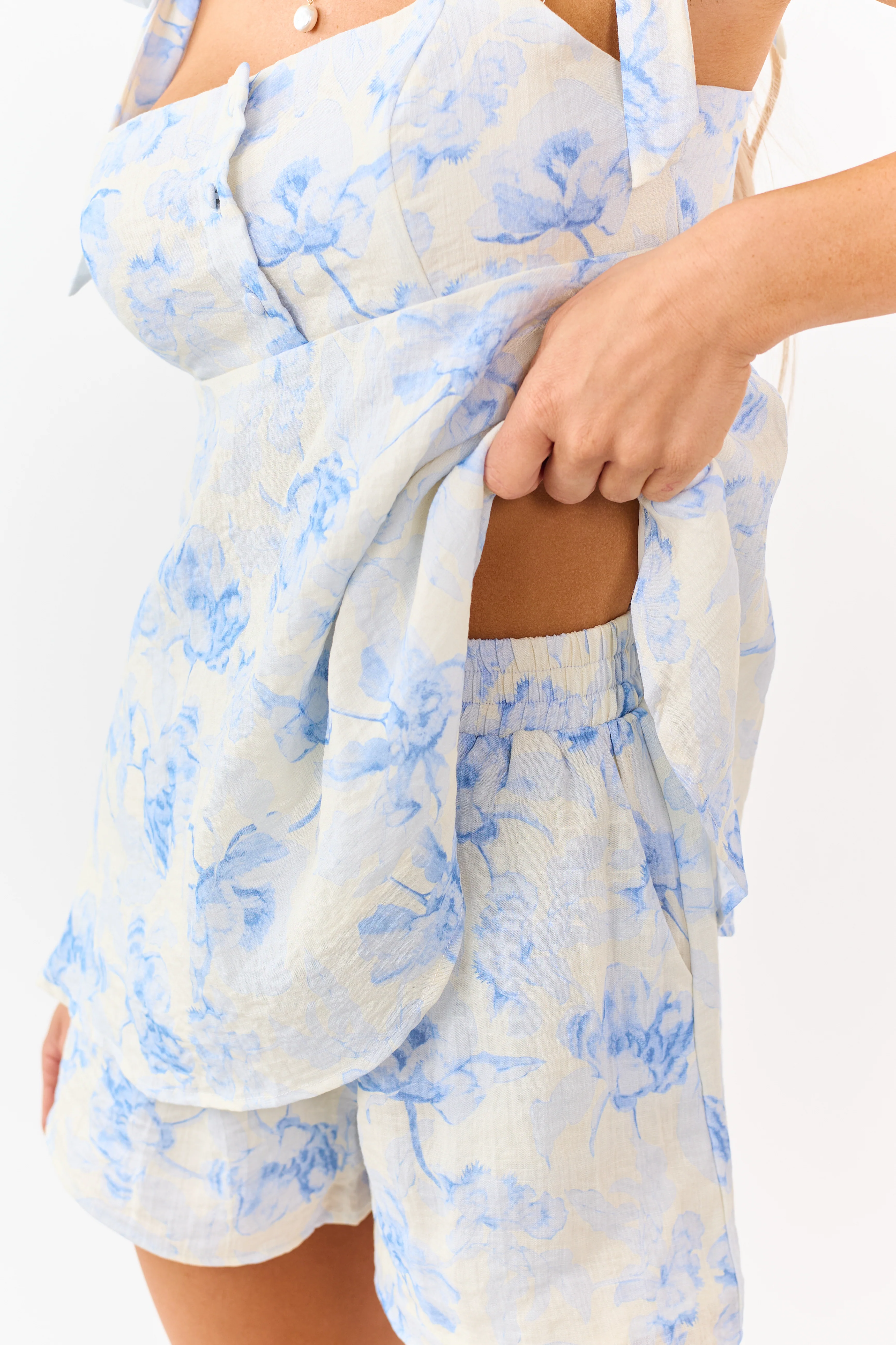 Cream Floral Print Tank Top and Shorts Set - Image 6
