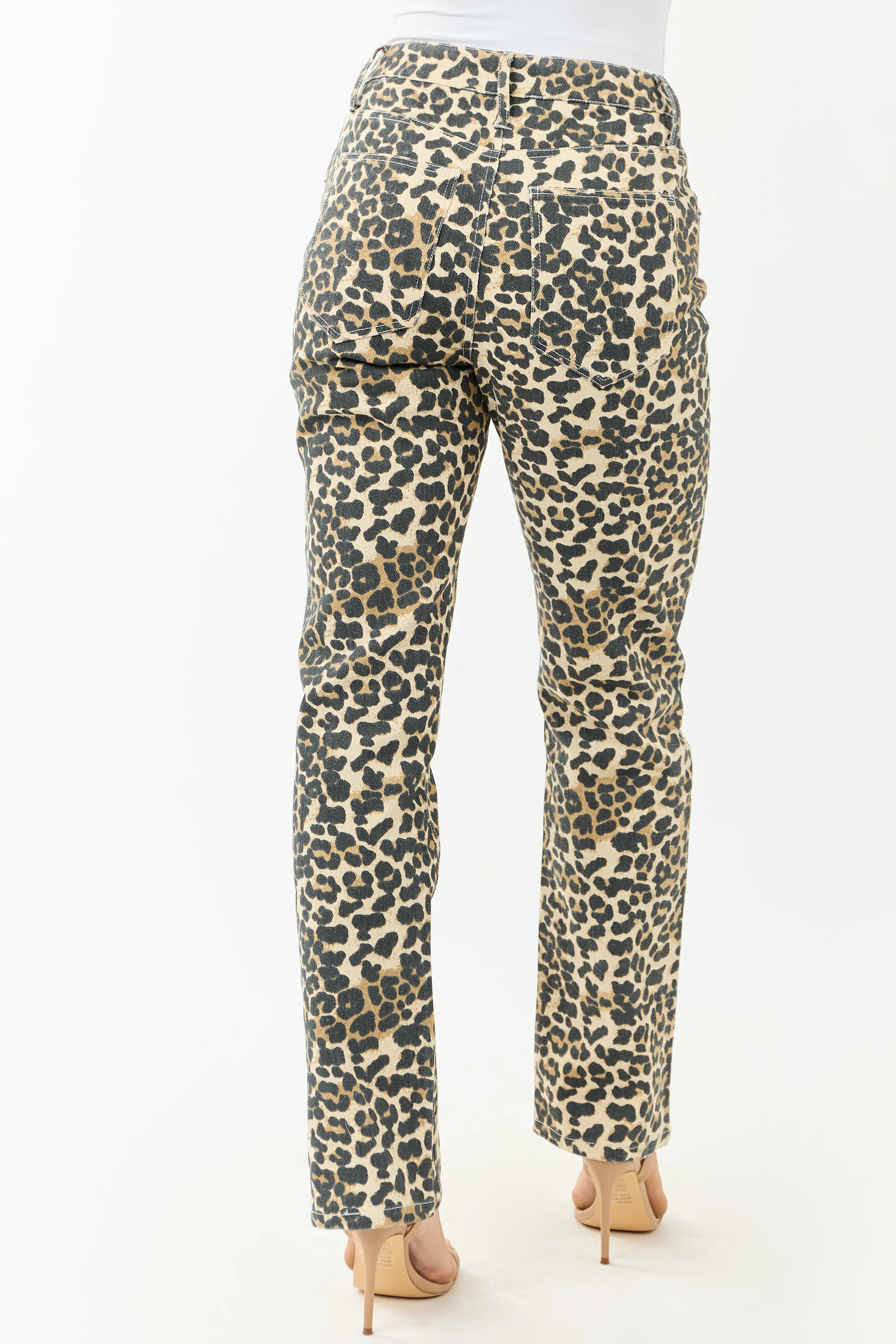 Cream Leopard Print Straight Leg High Rise Jeans - Image 5