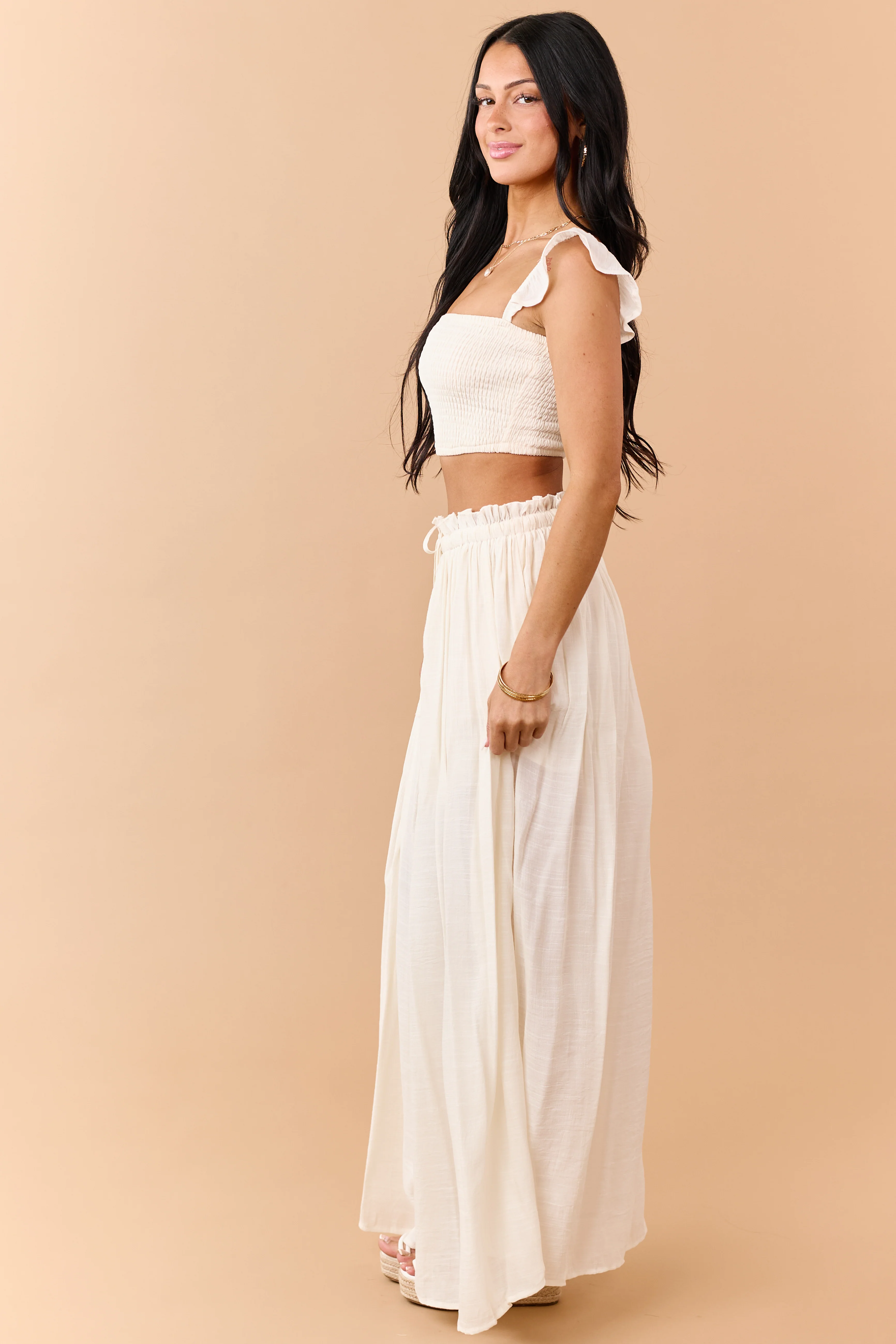 Cream Maxi Skirt and Smocked Crop Top Set - Image 5