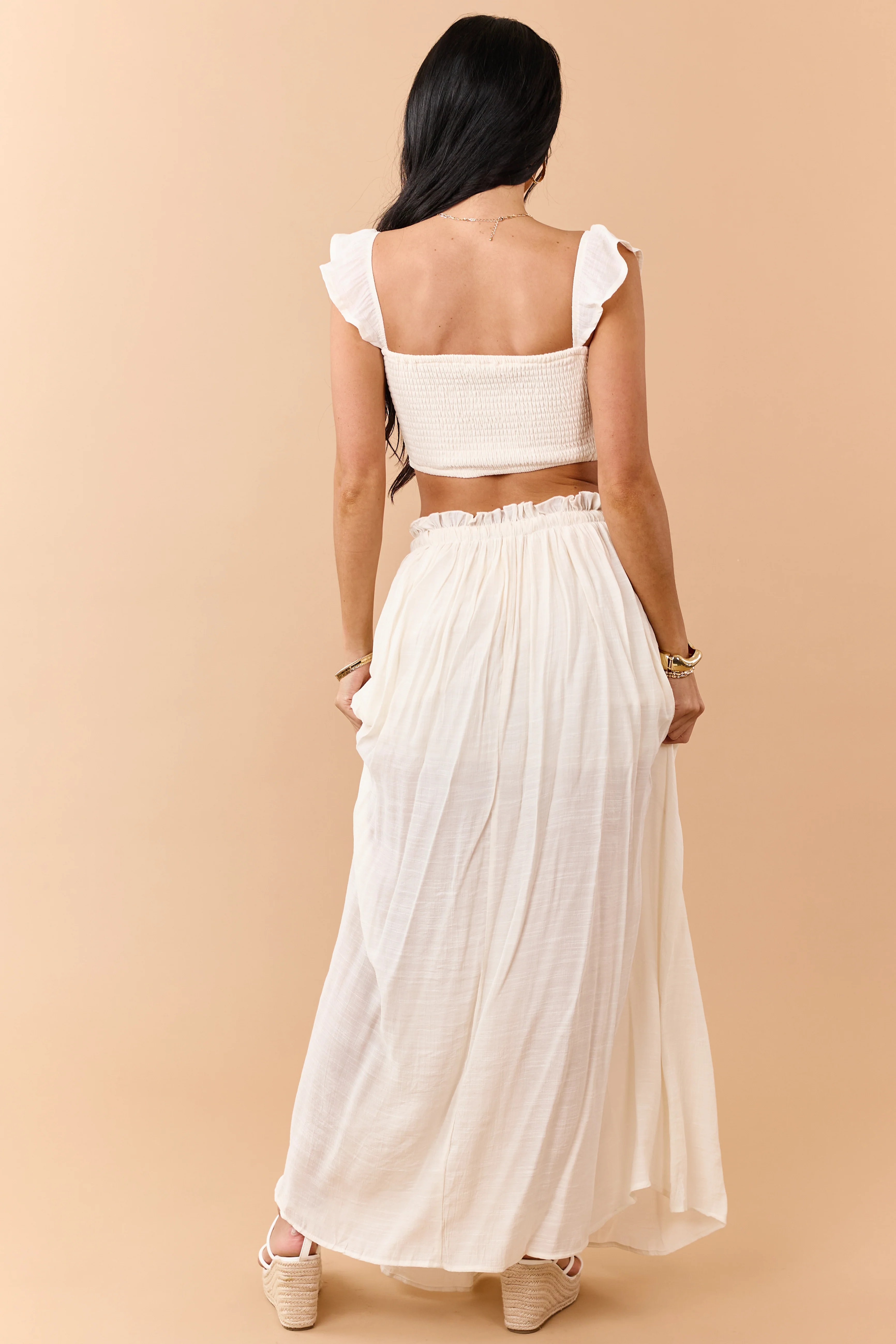 Cream Maxi Skirt and Smocked Crop Top Set - Image 6