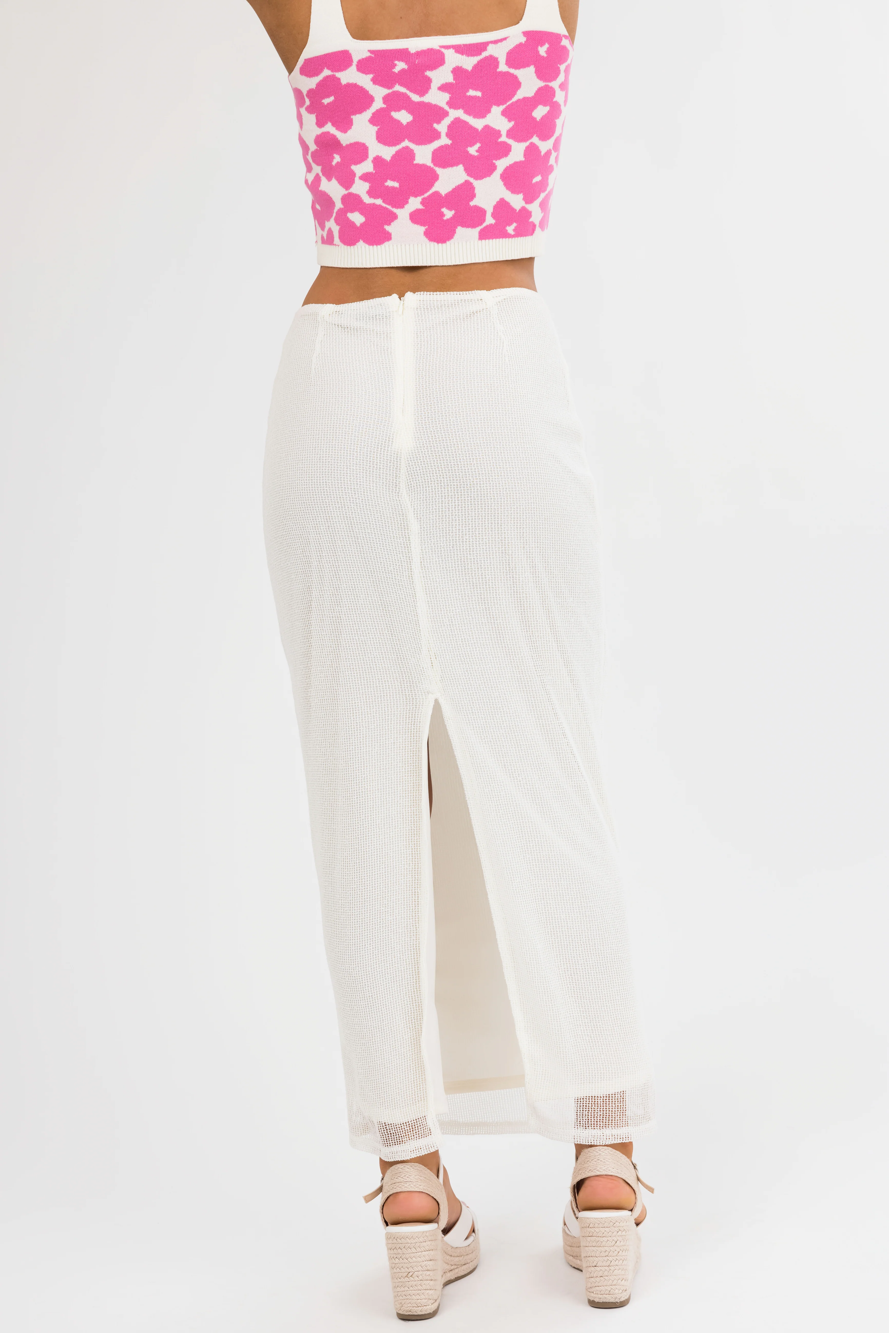 Cream Mesh Maxi Skirt with Back Slit - Image 14