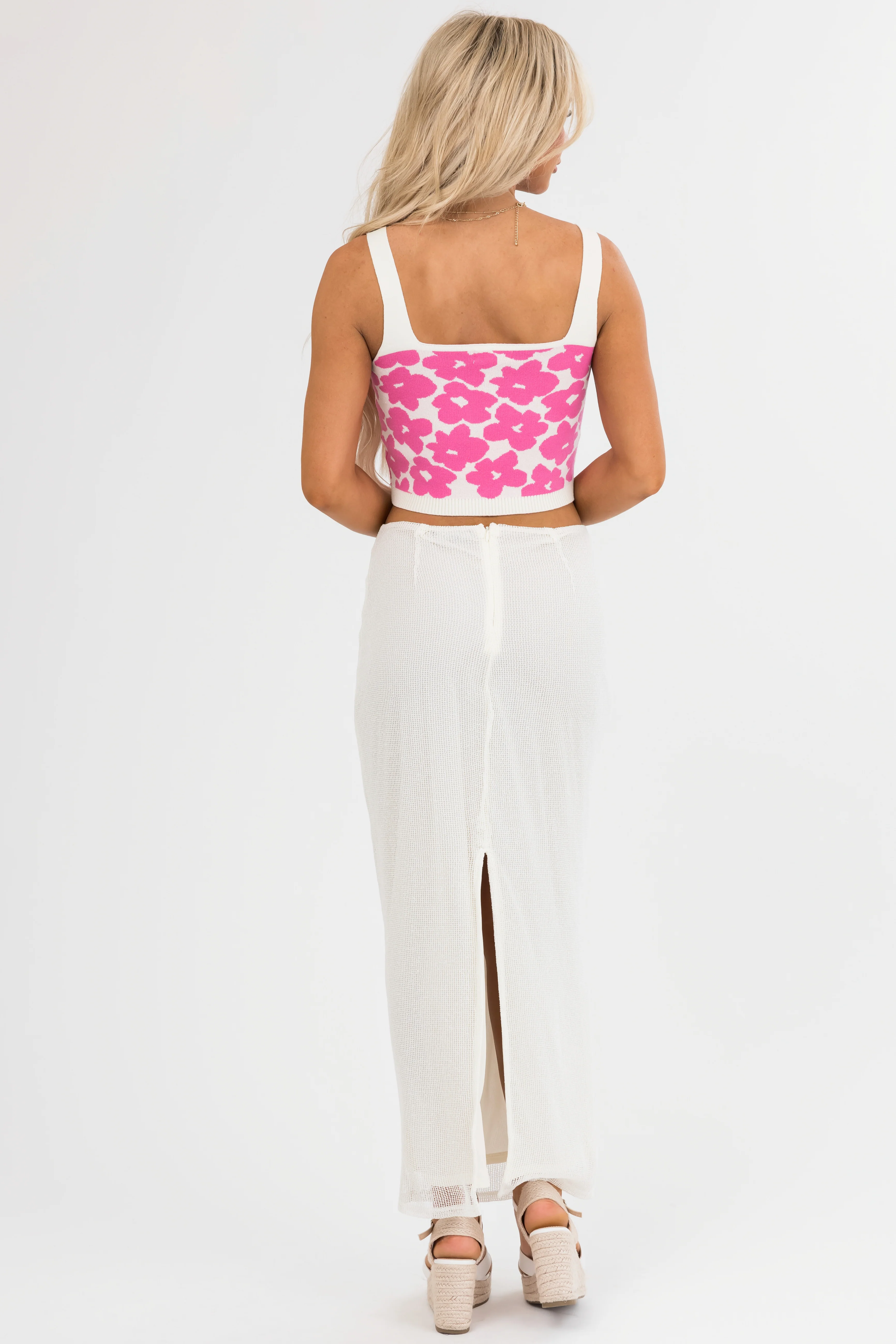 Cream Mesh Maxi Skirt with Back Slit - Image 15