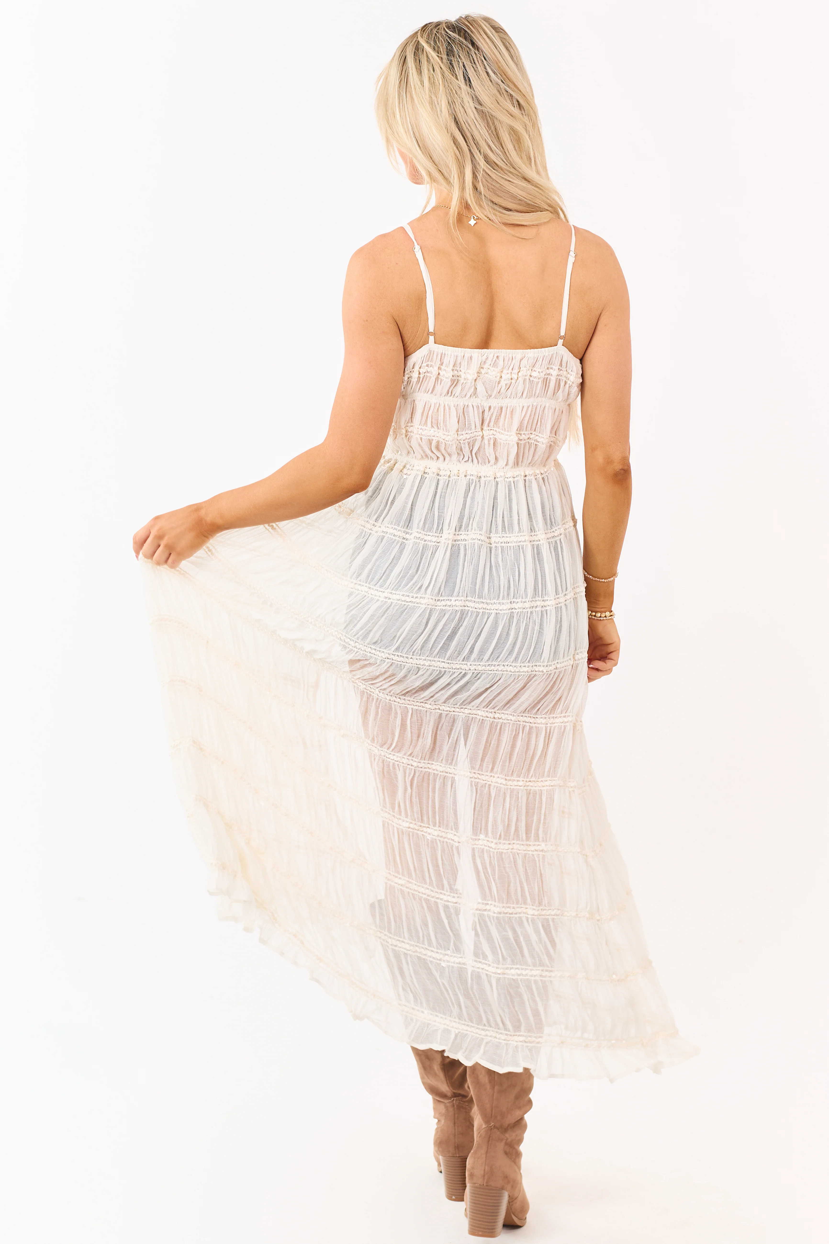 Cream Metallic Embroidery Front Tie Duster Cami Vest - Image 5