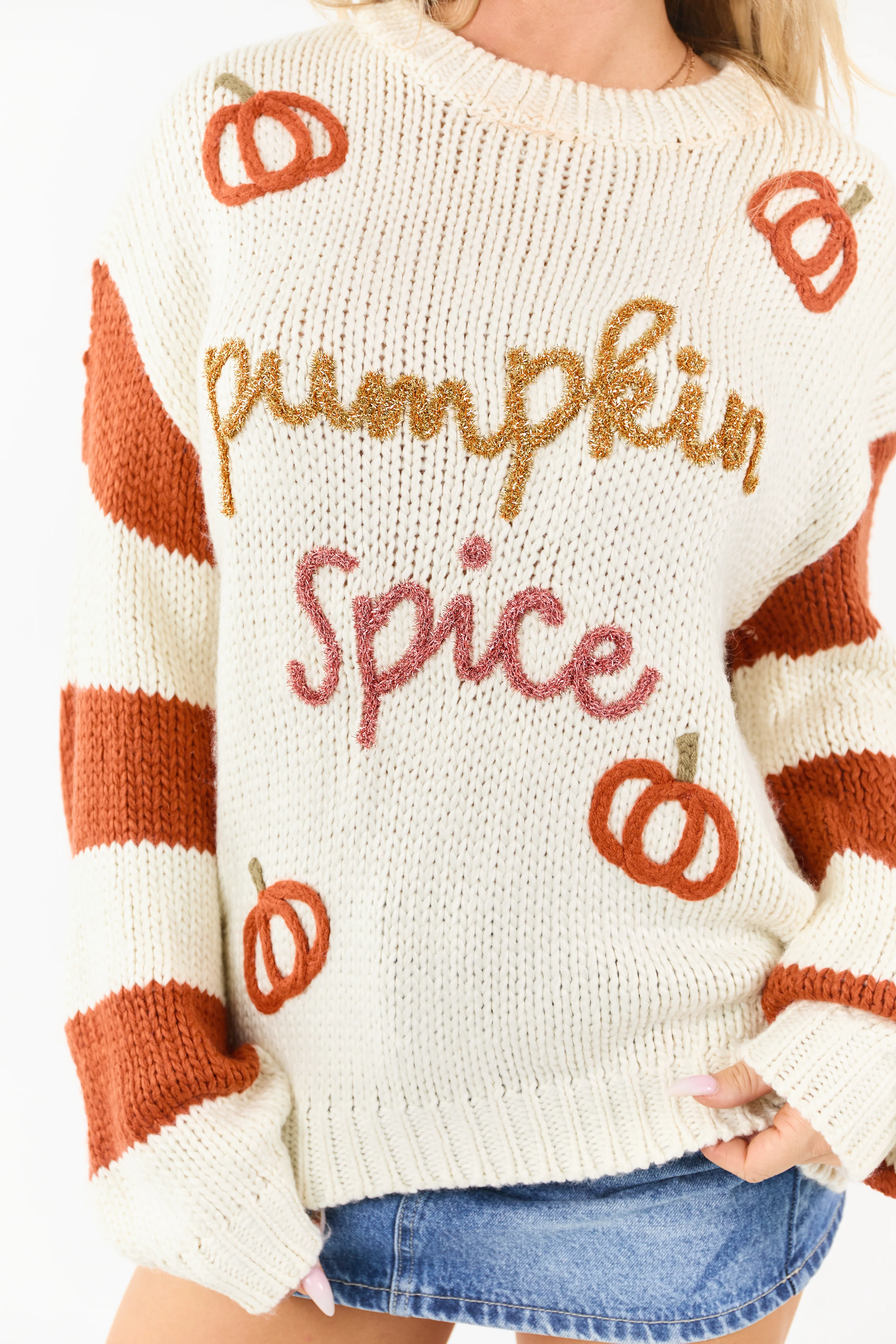 Cream 'Pumpkin Spice' Graphic Soft Knit Sweater - Image 2