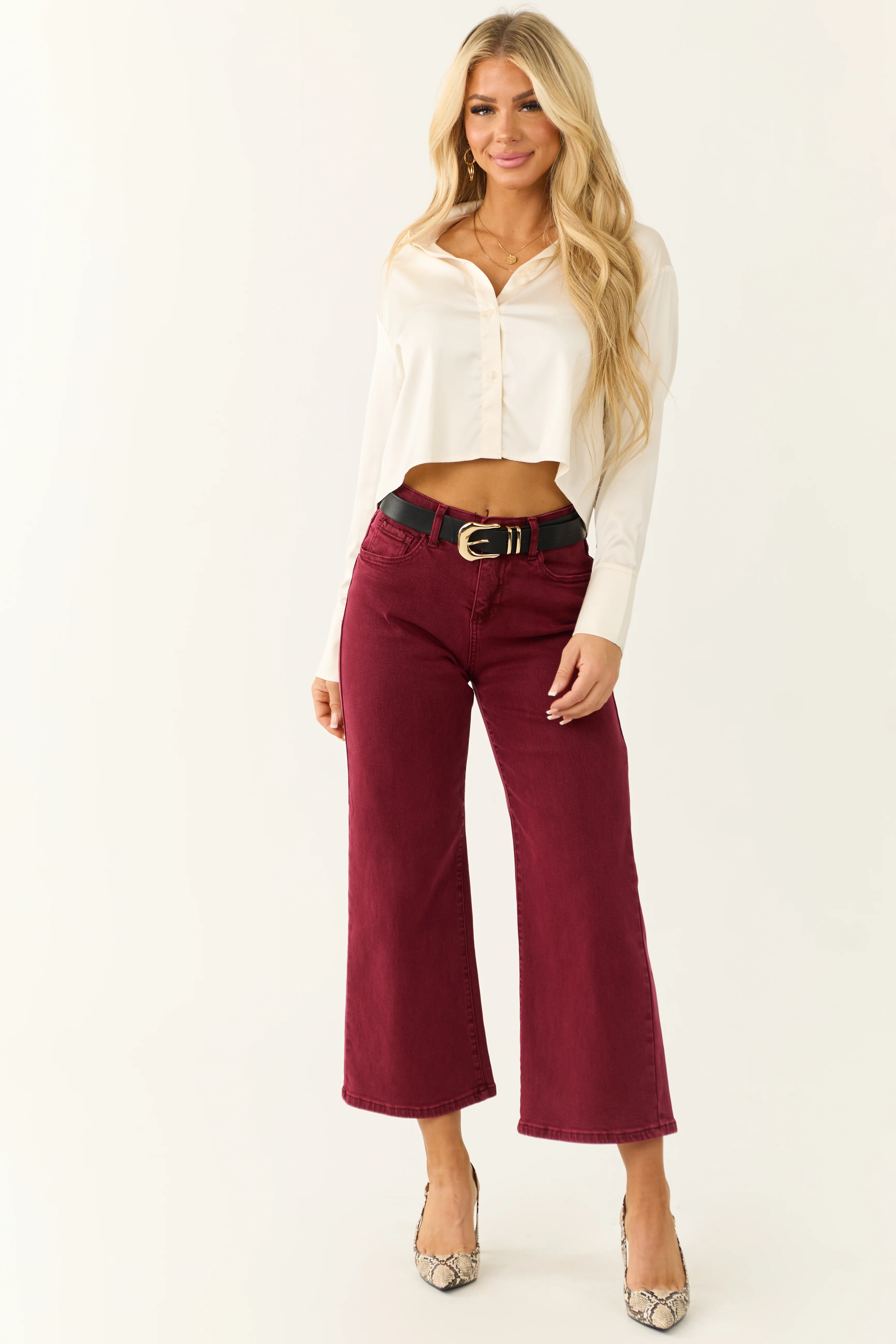 Cream Satin Long Sleeve Button Down Top - Image 4