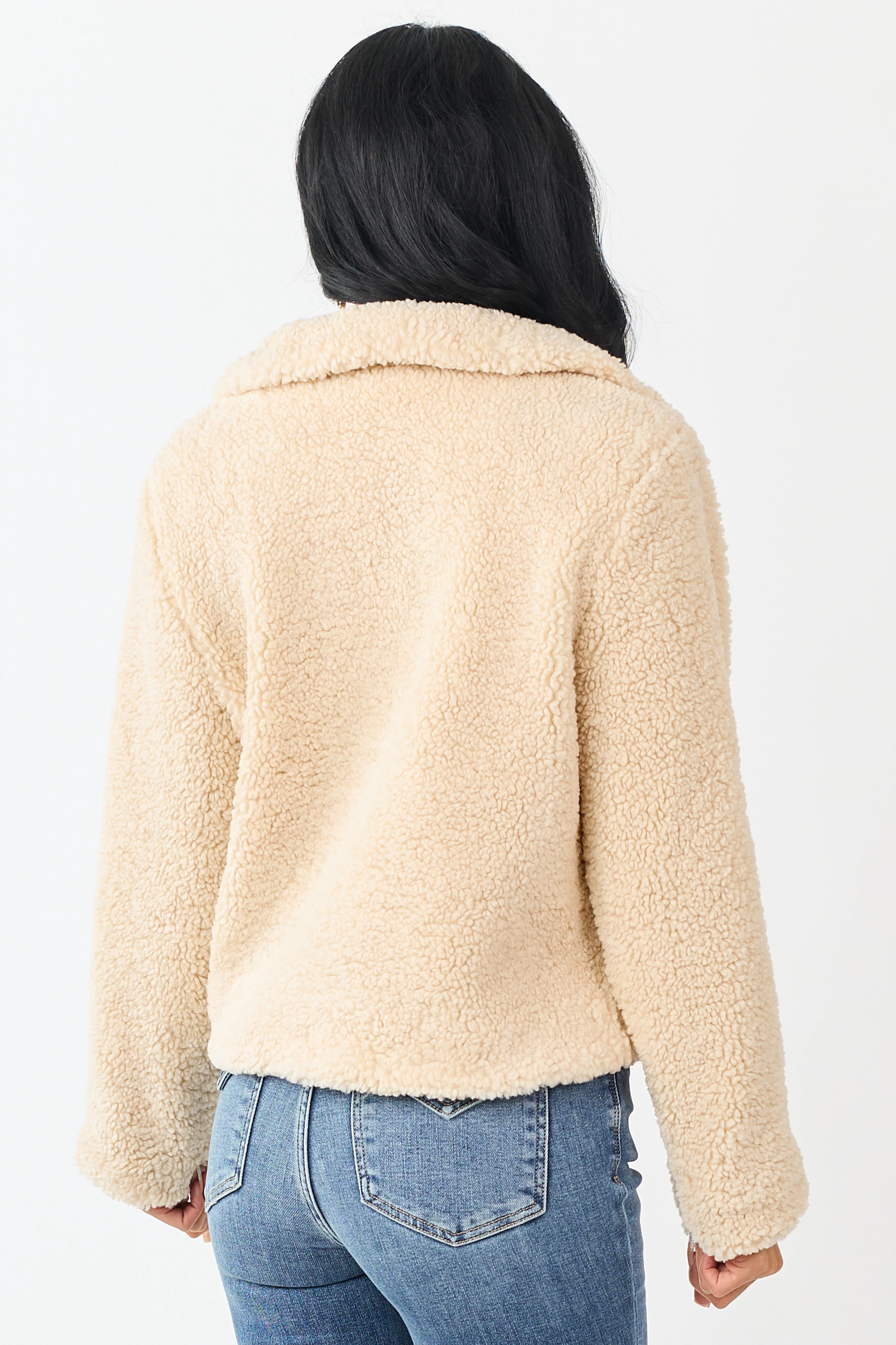 Cream Sherpa Long Sleeve Button Down Jacket - Image 5