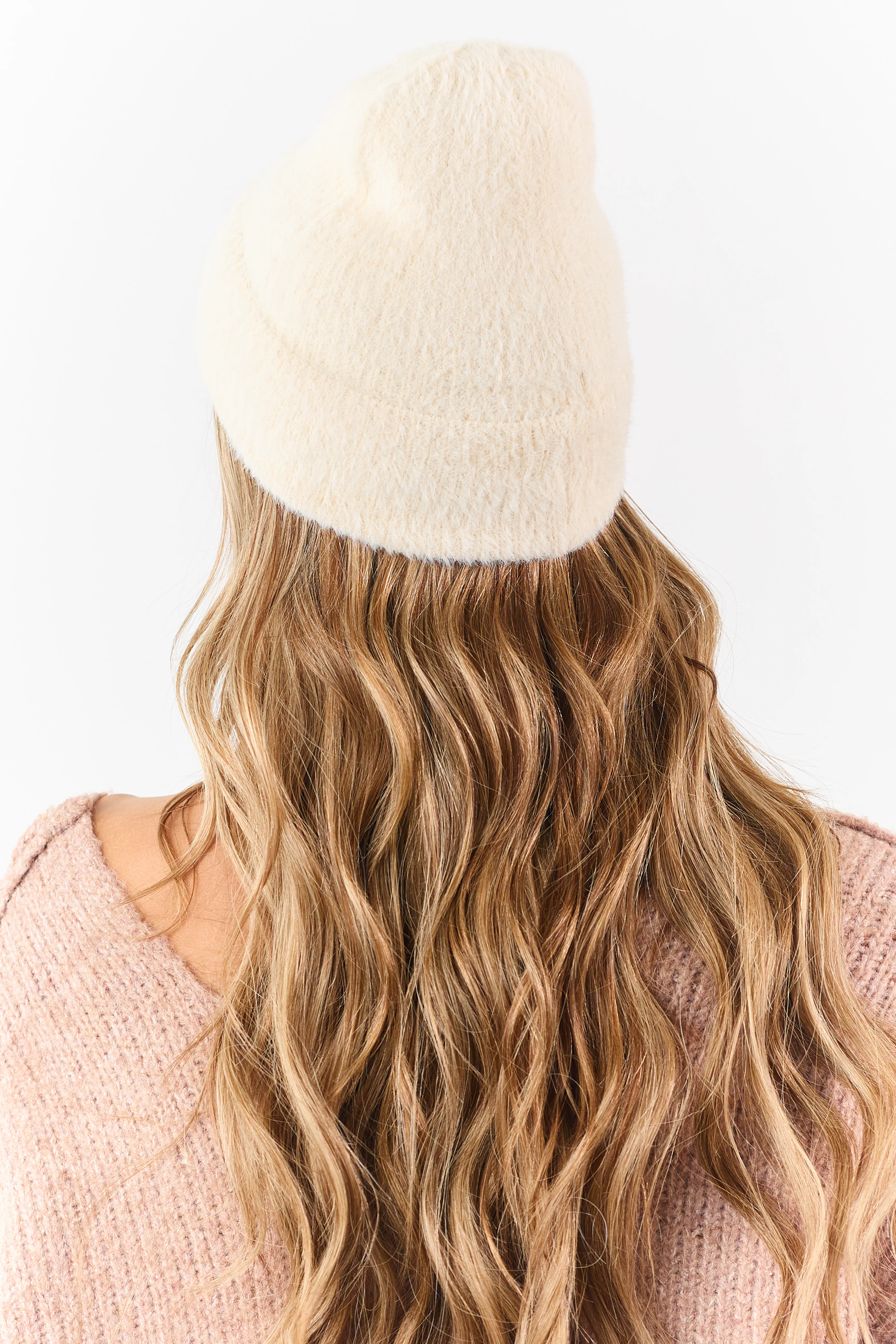 Cream Soft Fuzzy Knit Beanie - Image 3