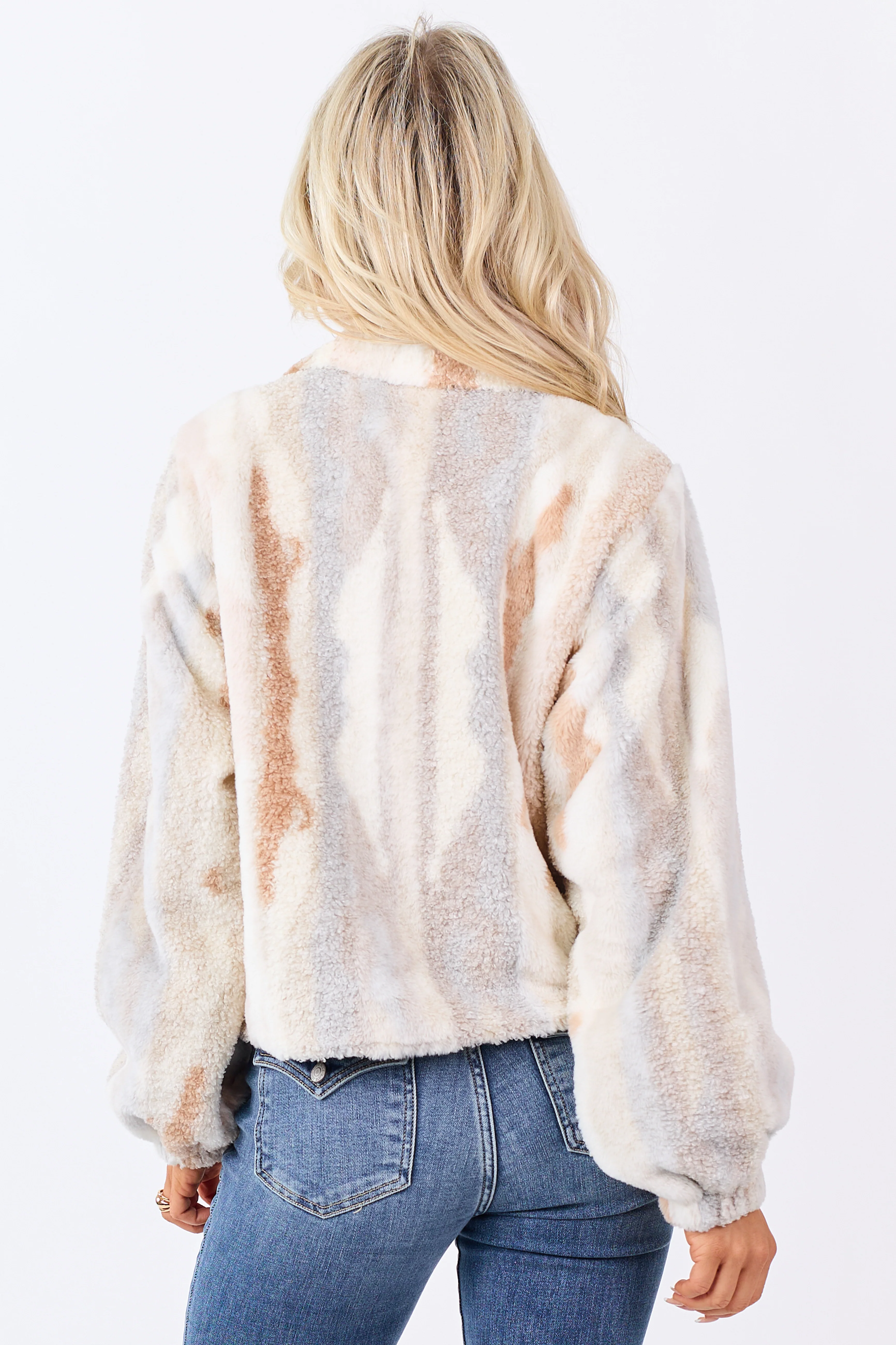 Cream Striped Sherpa and Faux Fur Contrast Jacket - Image 6