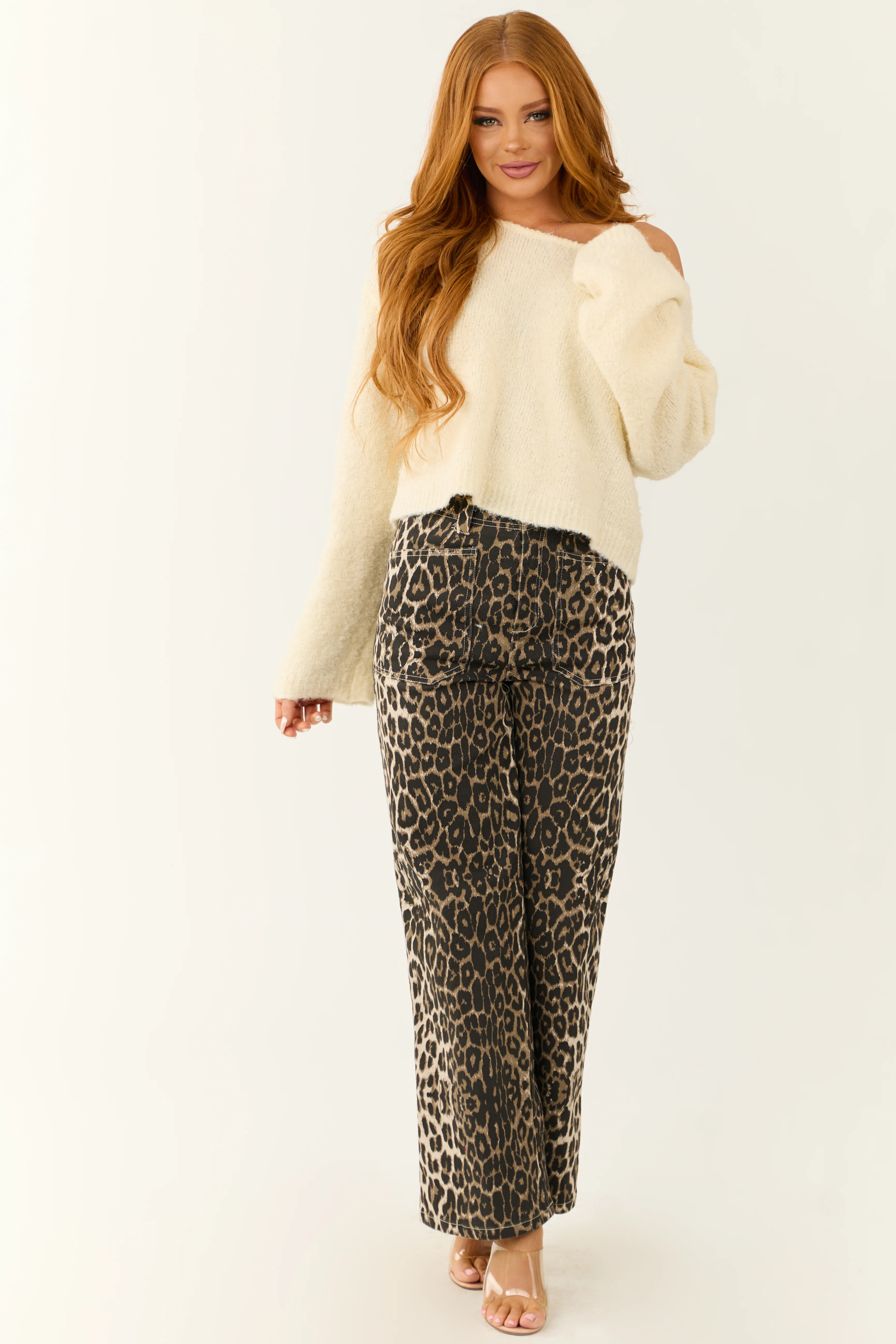 Cream Textured Knit Boatneck Sweater - Image 4