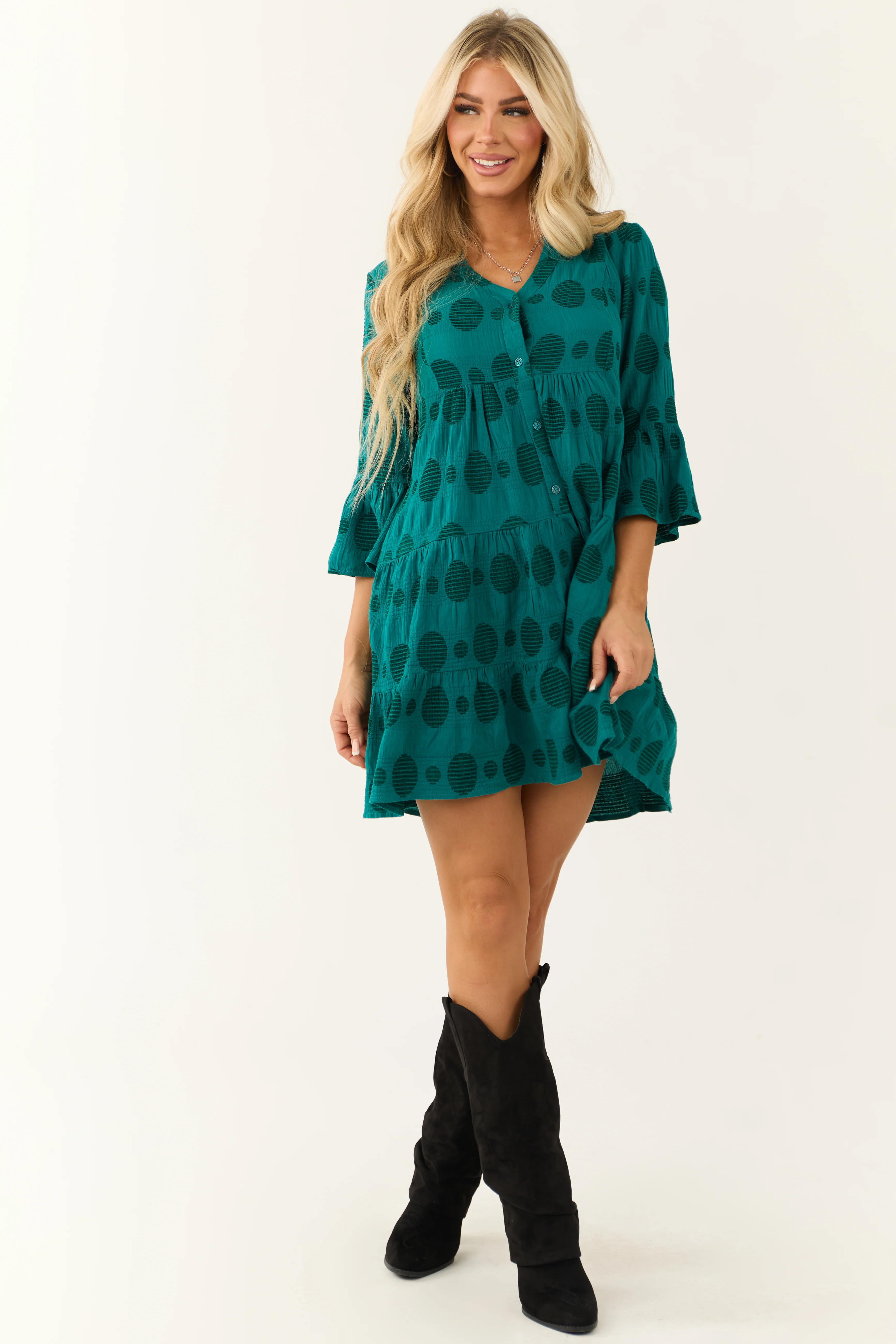 Dark Pine Swiss Dot Jacquard Mini Dress - Image 4