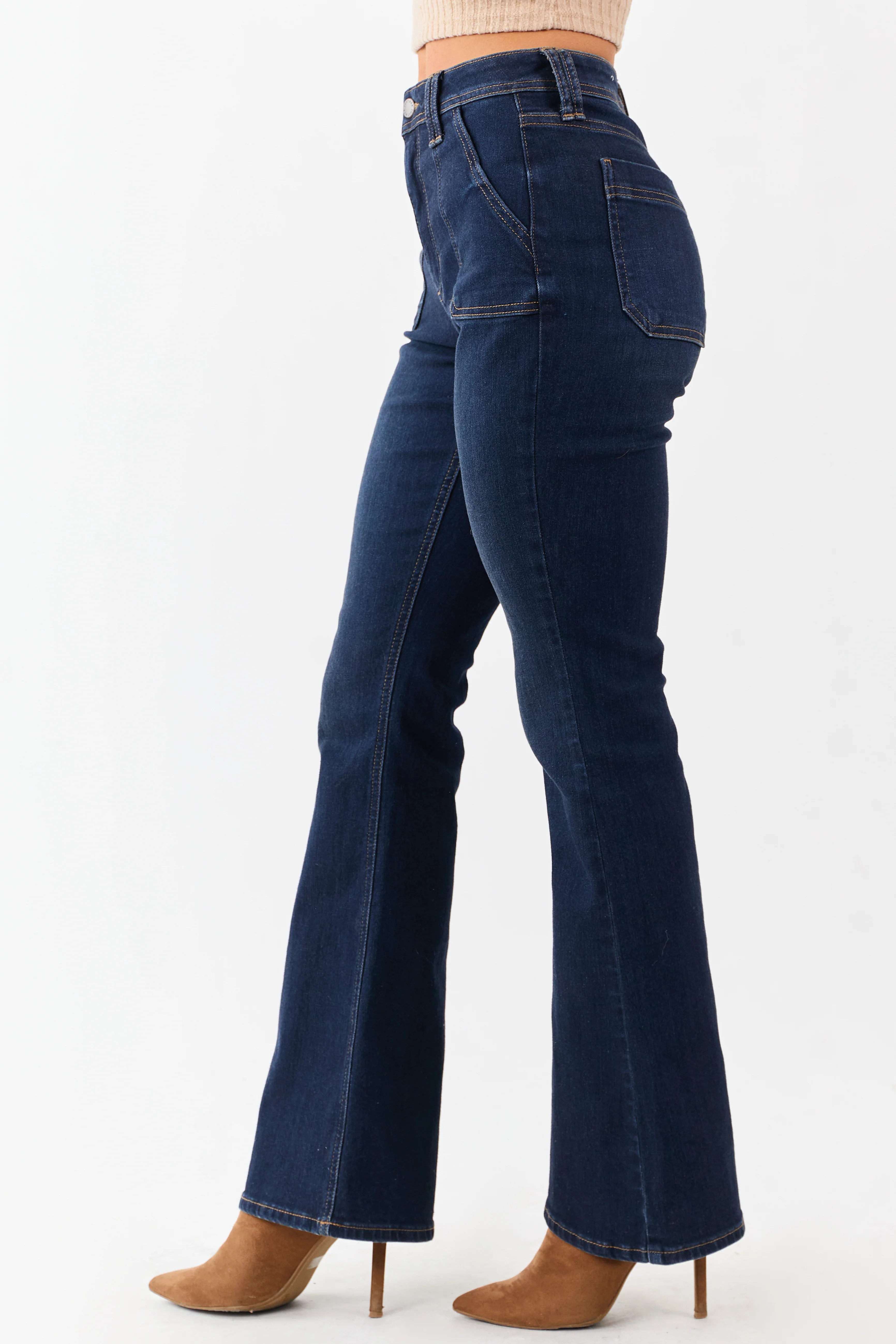 Dark Wash Bootcut Stretchy High Rise Jeans - Image 3