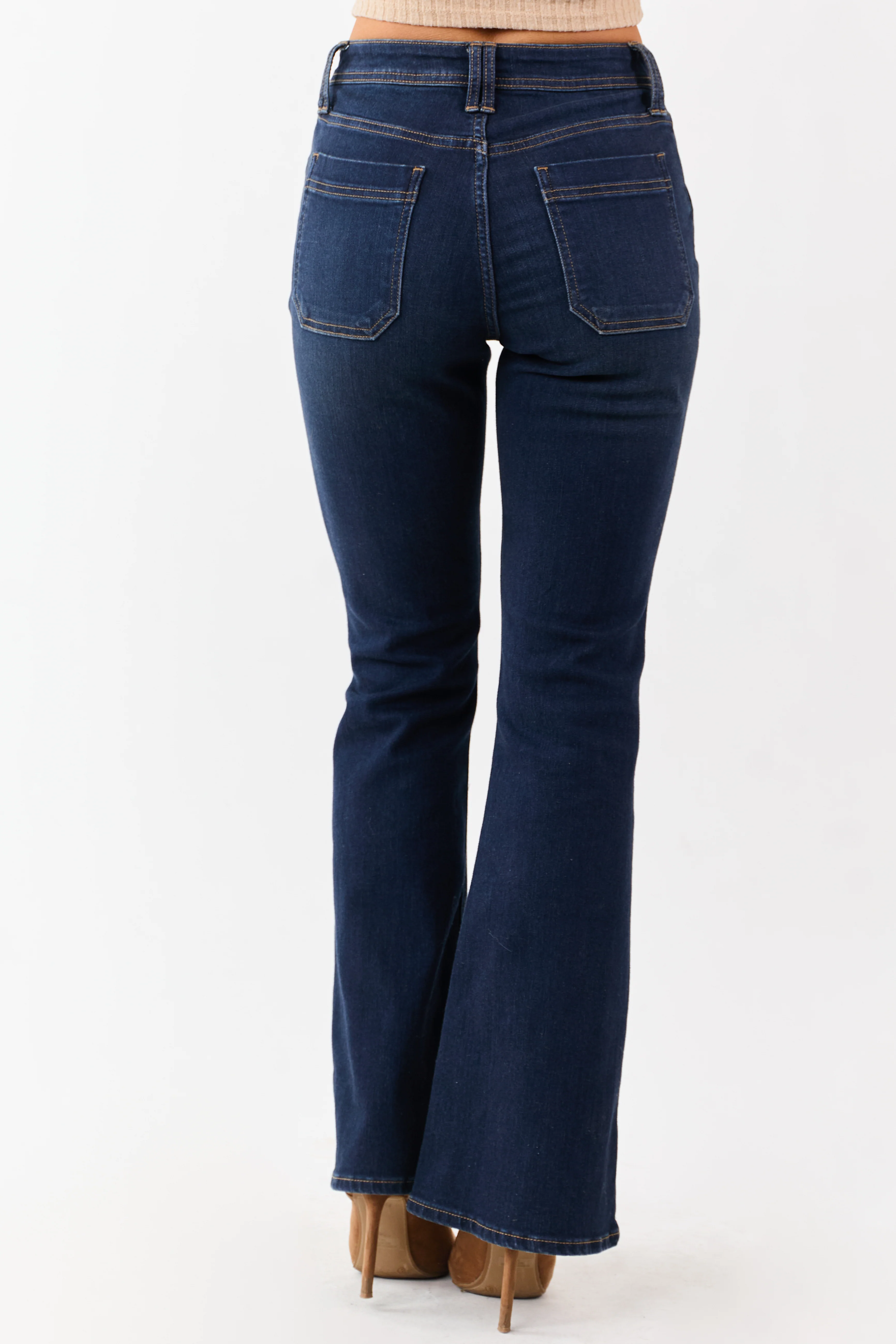 Dark Wash Bootcut Stretchy High Rise Jeans - Image 4
