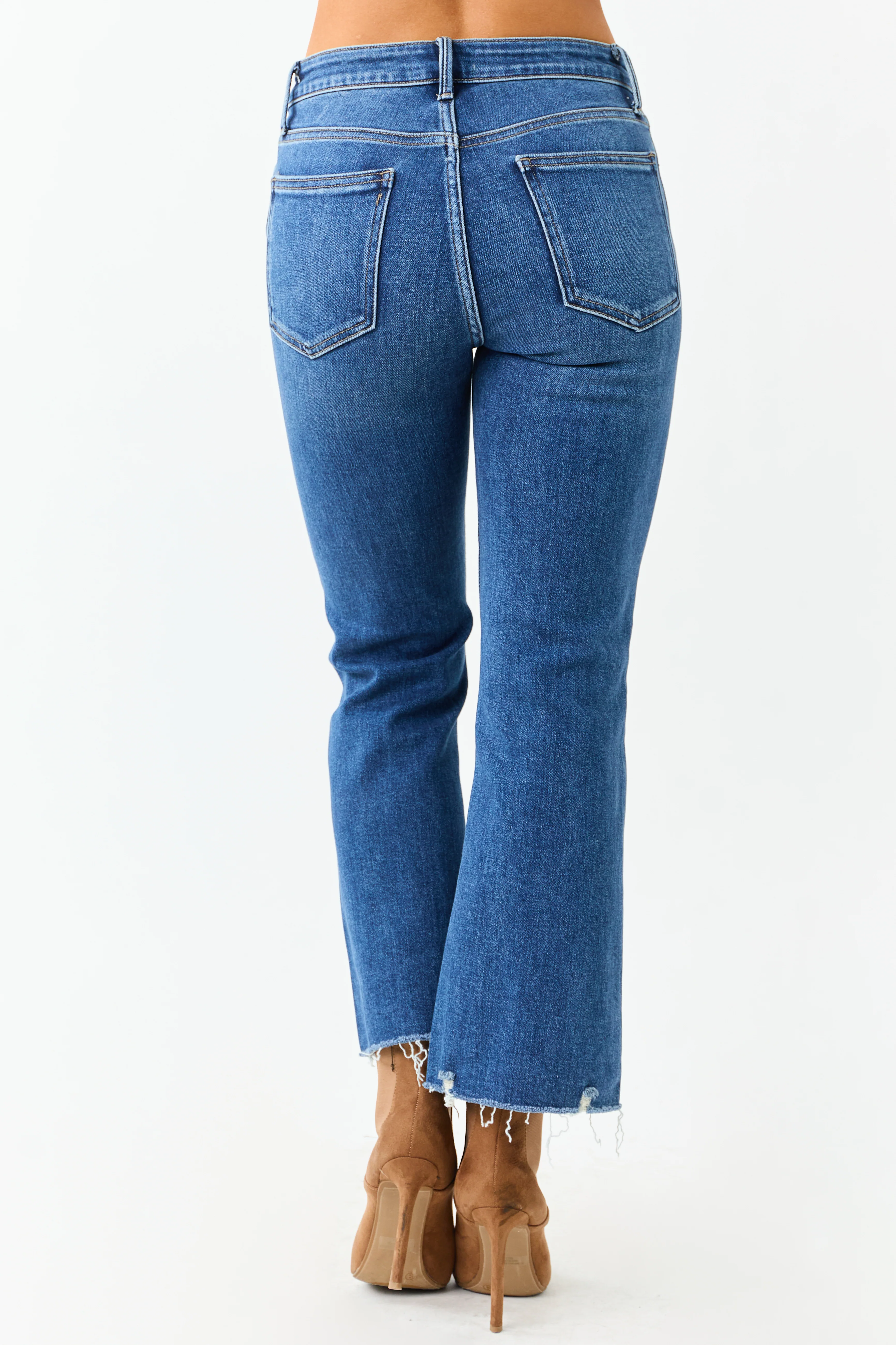 Dark Wash High Rise Cropped Flare Stretchy Jeans - Image 4