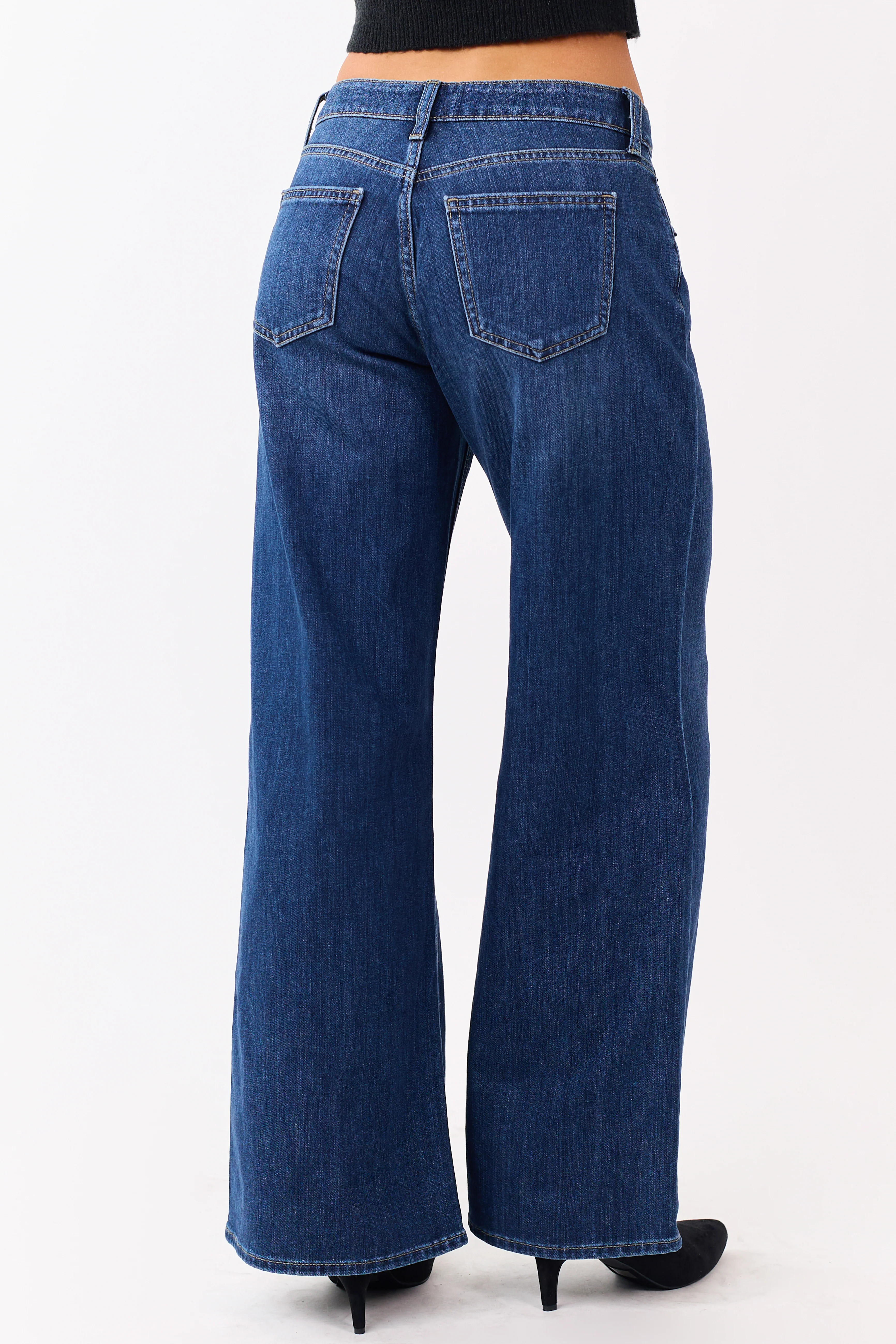 Dark Wash Wide Leg Mid Rise Jeans - Image 4