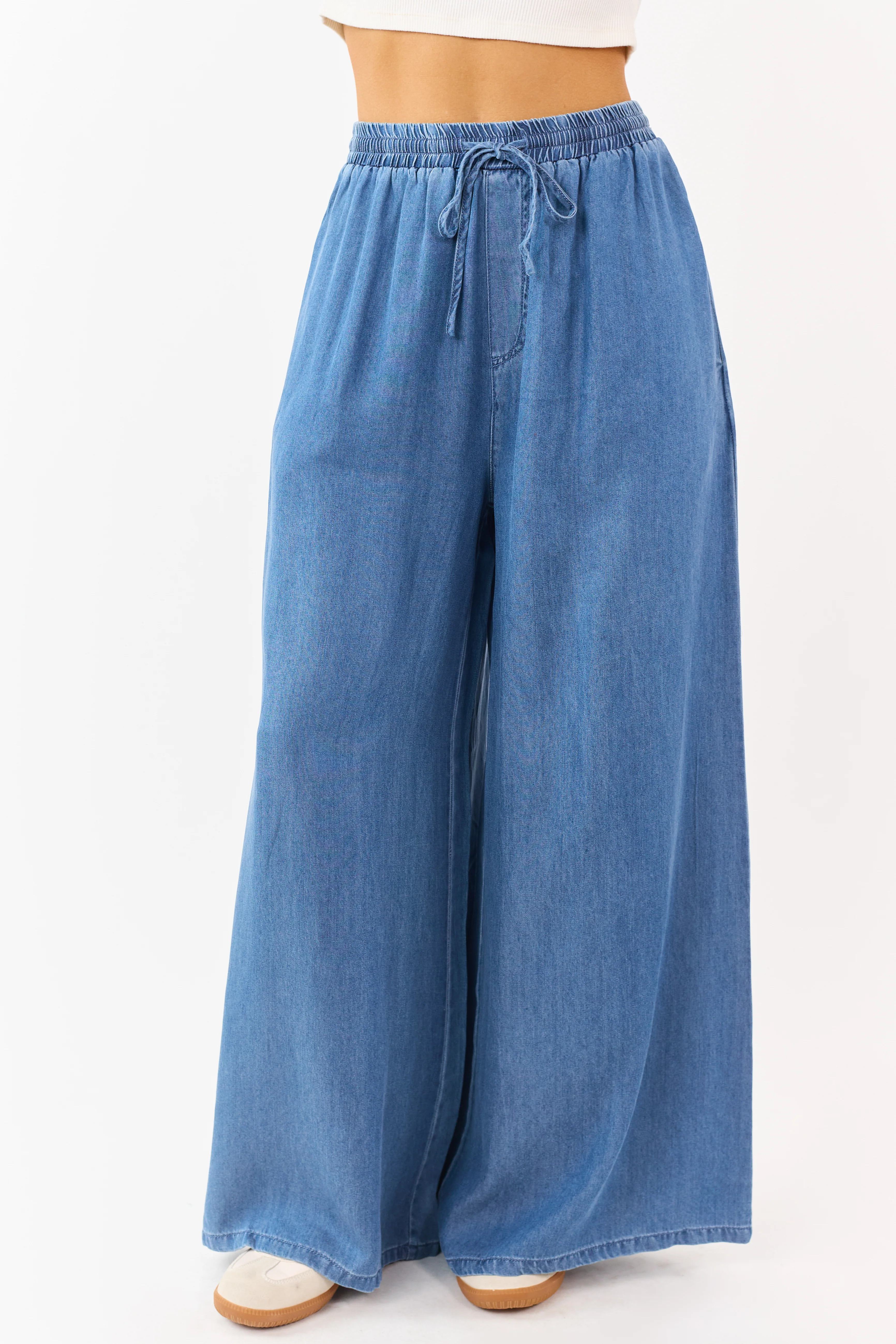 Dark Wash Tencel Denim High Rise Wide Leg Pants - Image 2