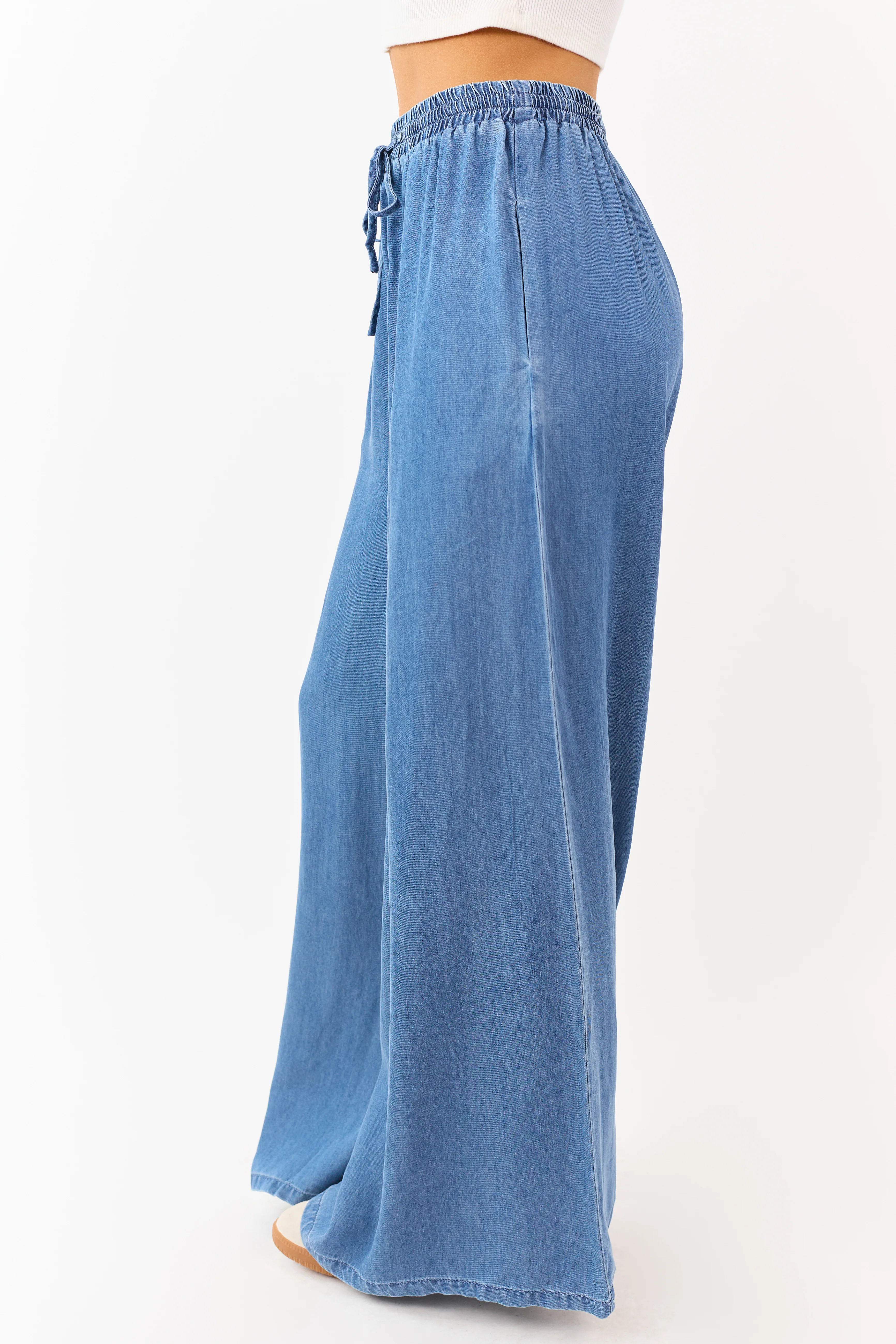 Dark Wash Tencel Denim High Rise Wide Leg Pants - Image 3
