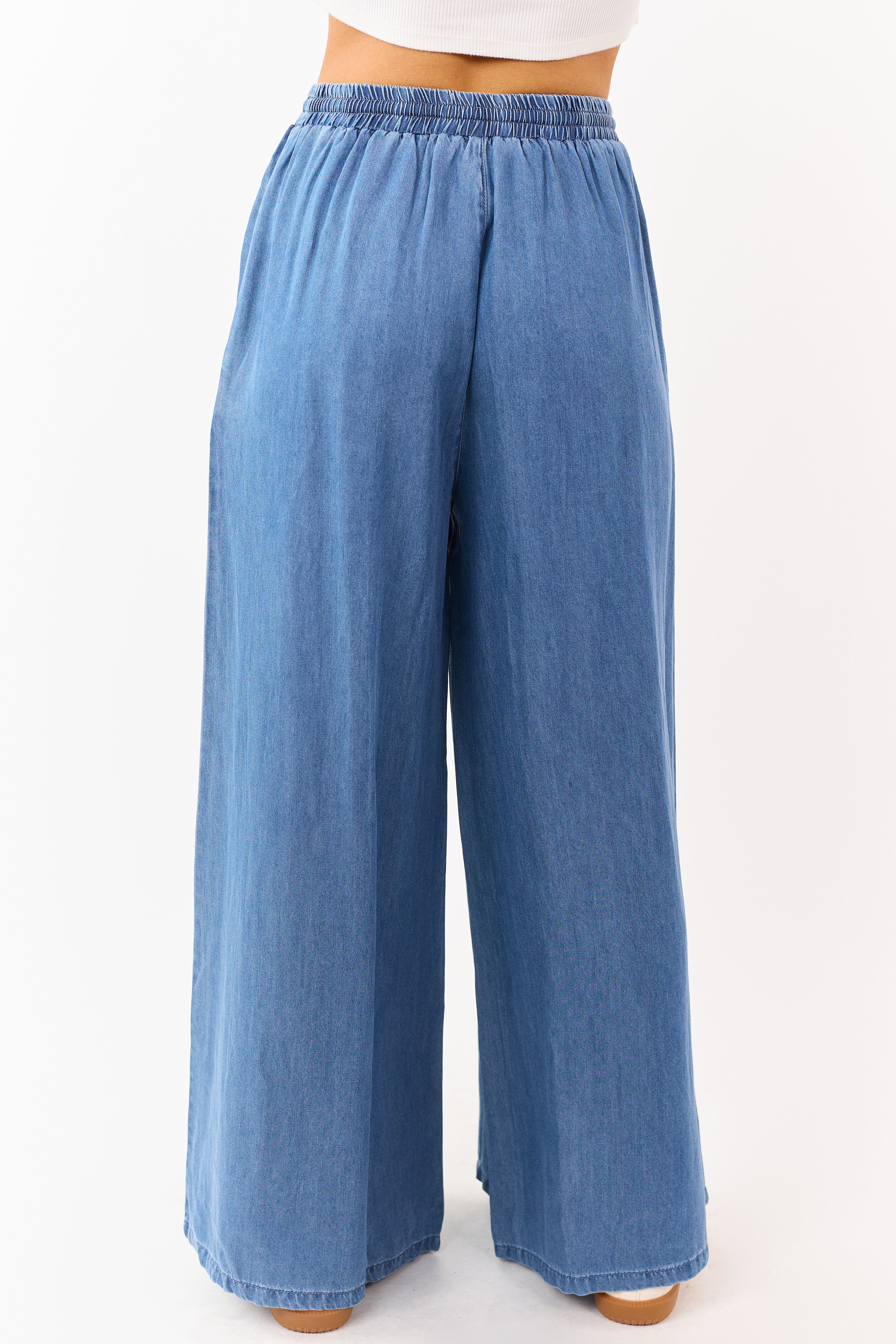 Dark Wash Tencel Denim High Rise Wide Leg Pants - Image 4