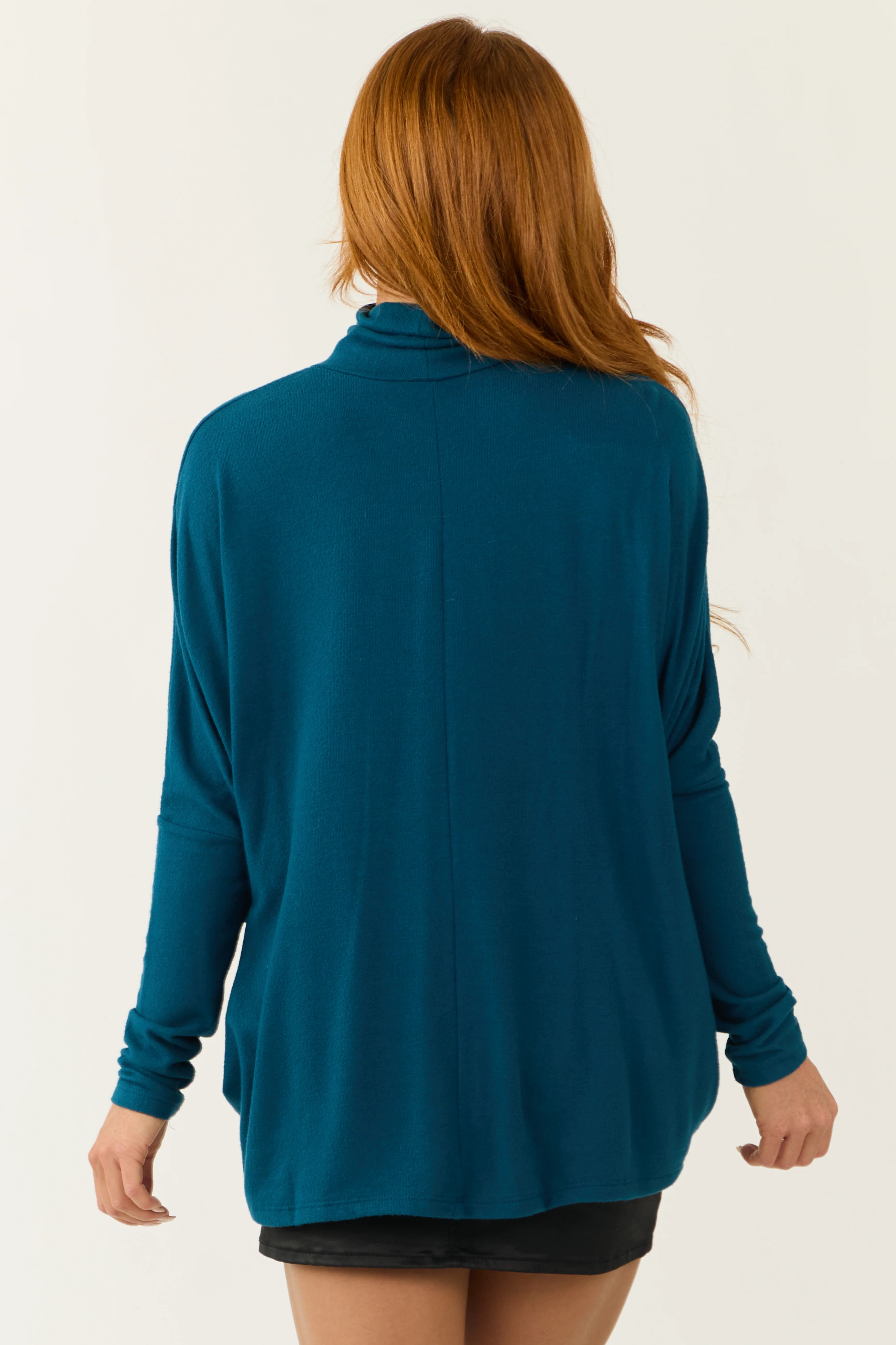 Deep Sea Blue Turtleneck Dolman Sleeve Top - Image 5