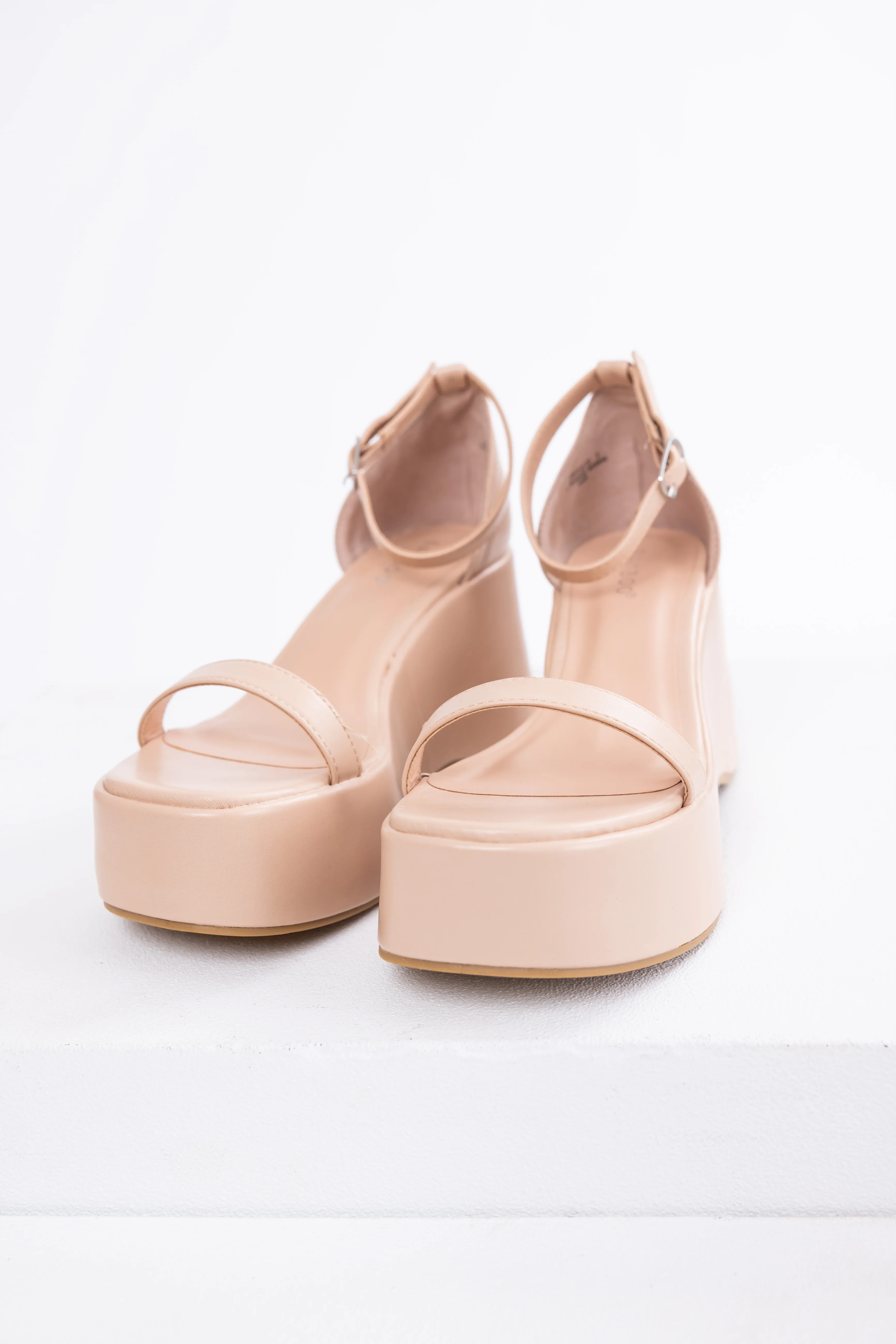 Desert Sand Ankle Strap Open Toe Wedges - Image 4