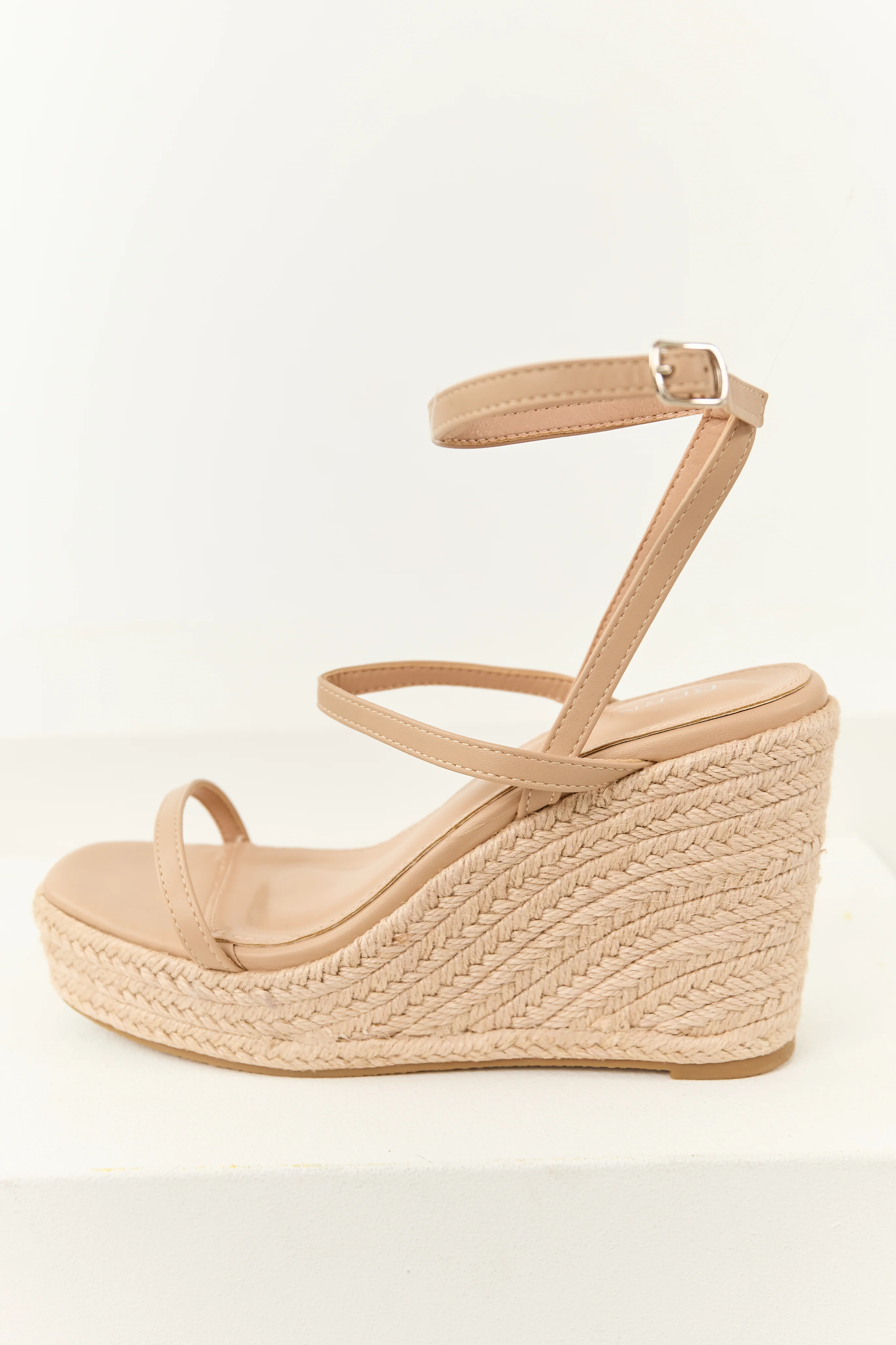 Desert Sand Faux Leather Strappy Espadrille Wedges