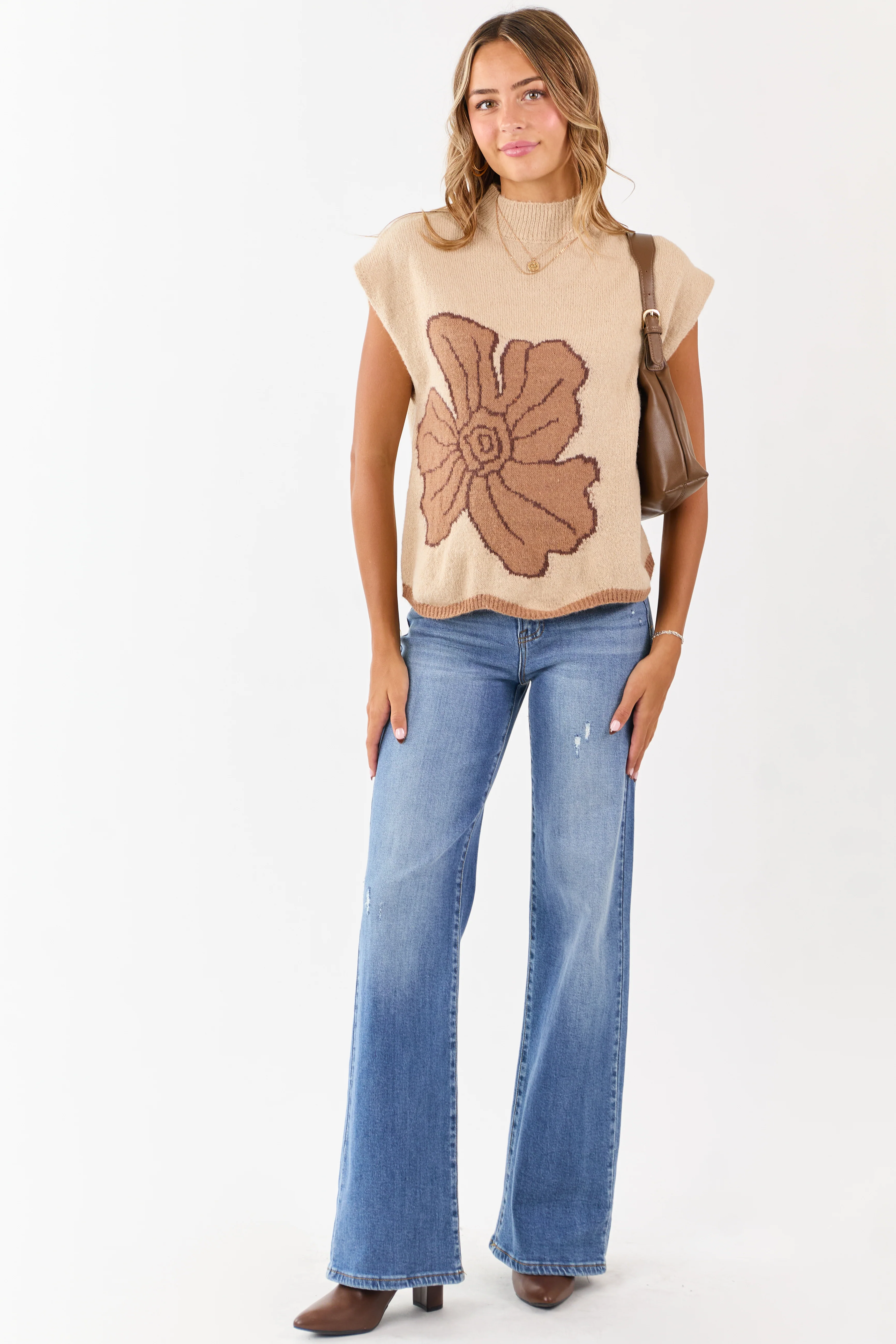 Desert Sand Floral Graphic Wool Blend Sweater Vest - Image 5